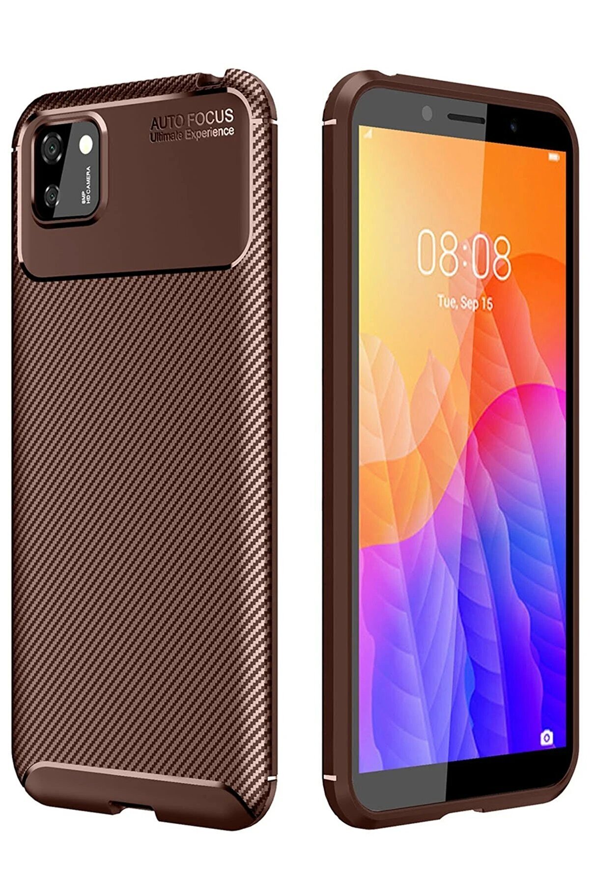 CepteToptan Huawei Y5P Kılıf Auto Focus Karbon Kapak - Kahverengi - DROPX5727-6509