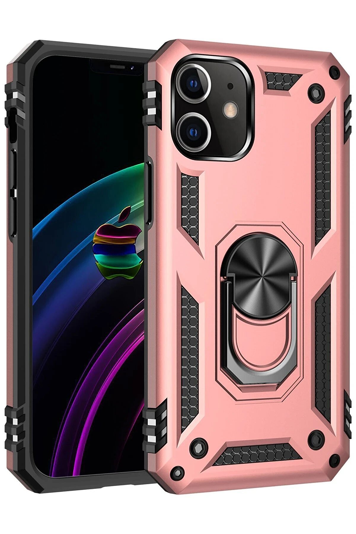 CepteToptan iPhone 12 Mini Kılıf Sofya Yüzüklü Silikon Kapak - Rose - DROPX8880-9625