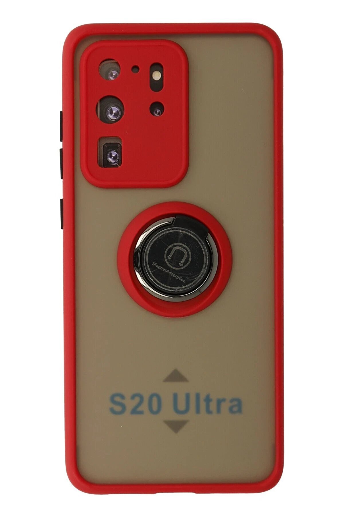 CepteToptan Samsung Galaxy S20 Ultra Kılıf Montreal Yüzüklü Silikon Kapak - Kırmızı - DROPX1175-5842