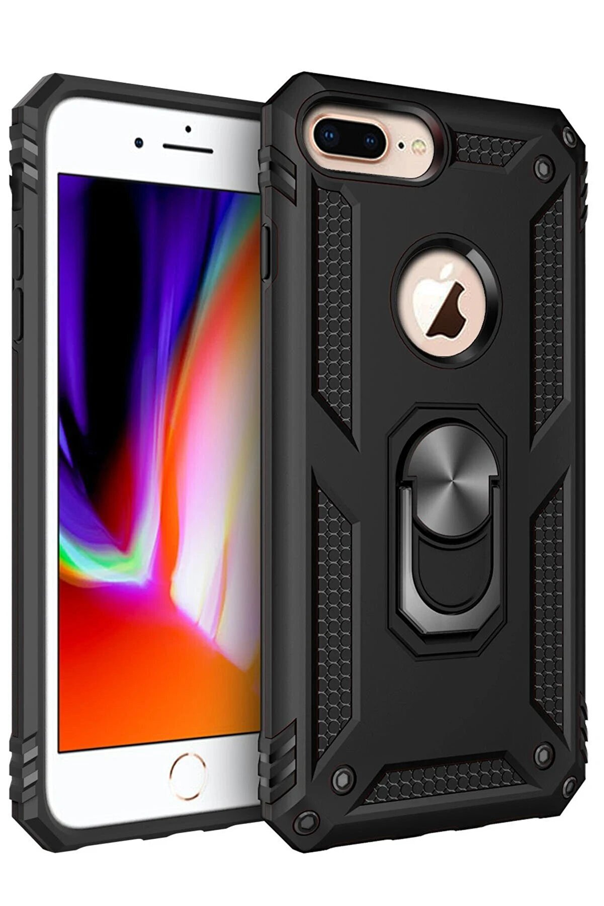 CepteToptan iPhone 7 Plus Kılıf Sofya Yüzüklü Silikon Kapak - Siyah - DROPX3635-5890