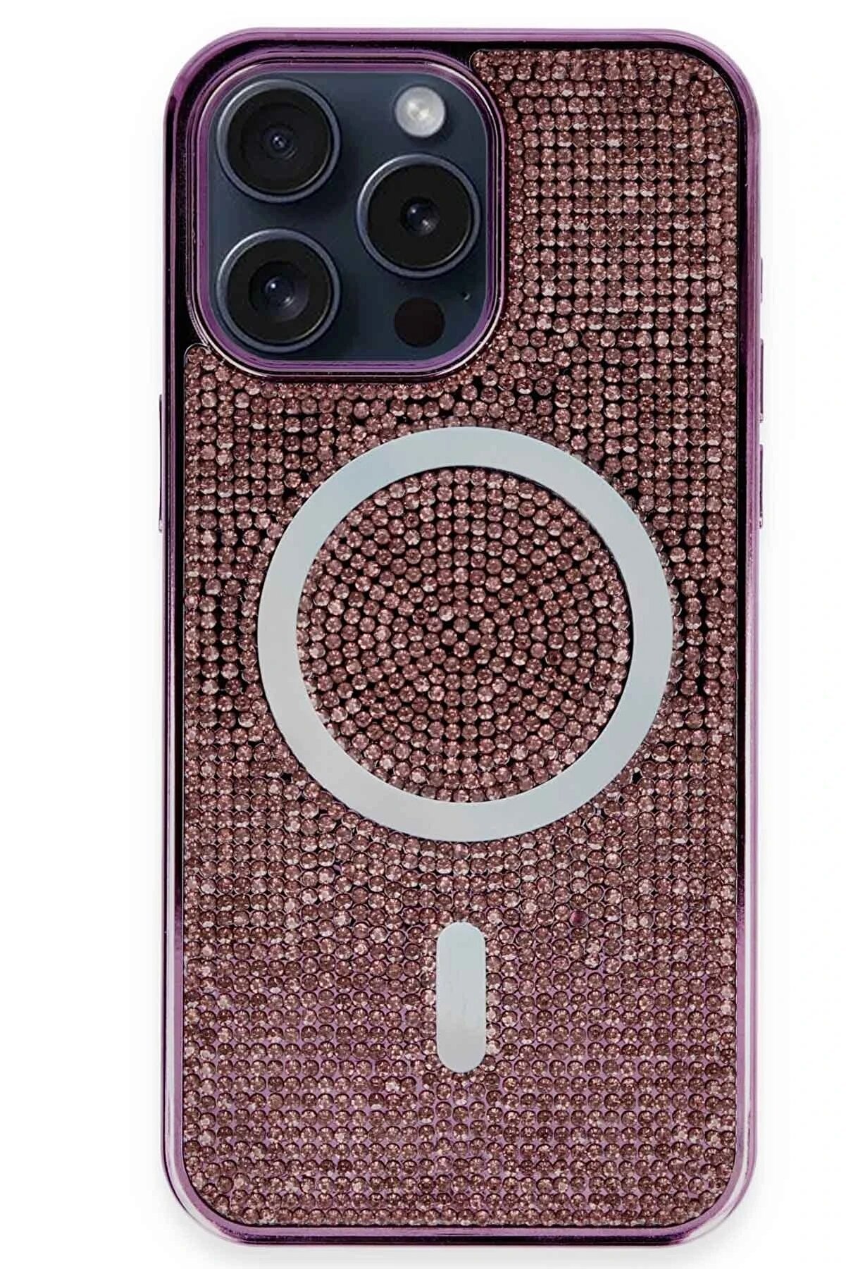 CepteToptan iPhone 15 Pro Kılıf Diamond Magsafe Kapak - Derin Mor - DROPX4701-8972