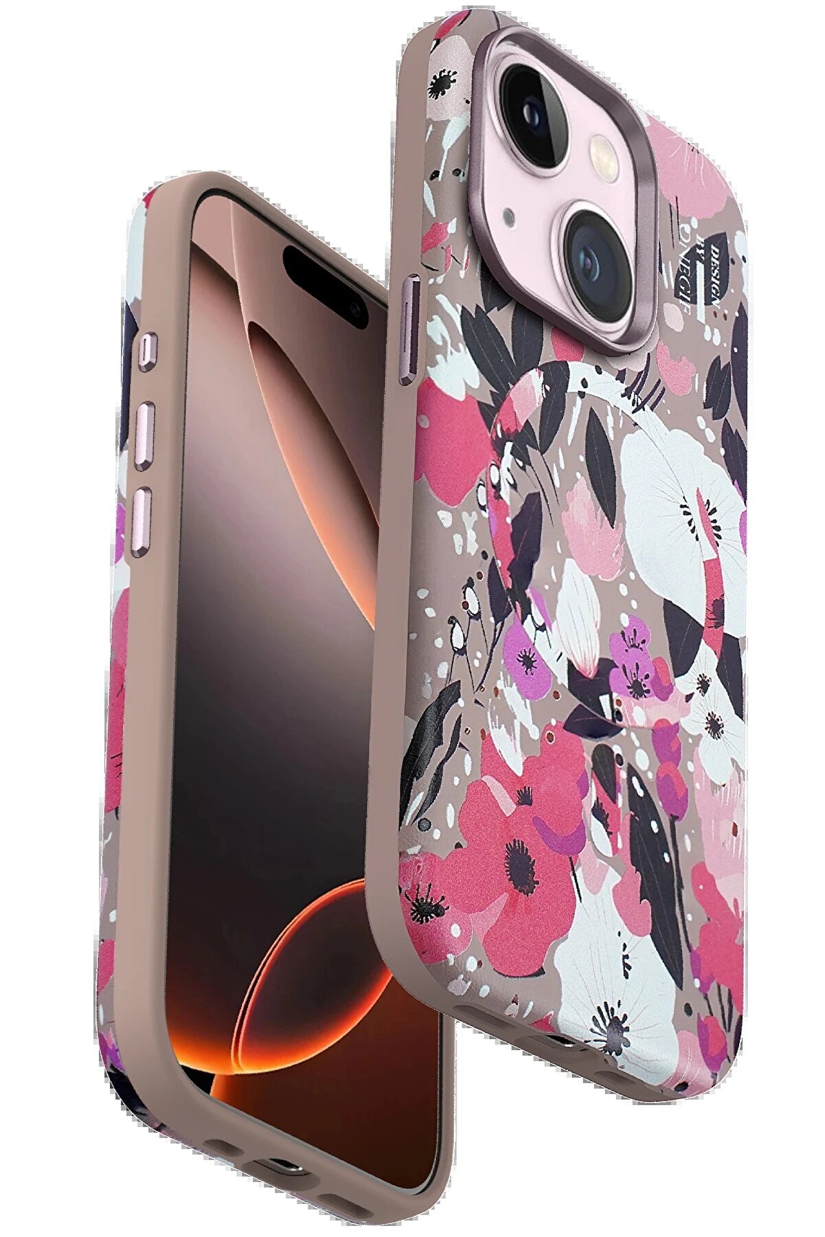 CepteToptan iPhone 15 Flower Series Magsafe Kapak - Pembe - DROPX6371-3042