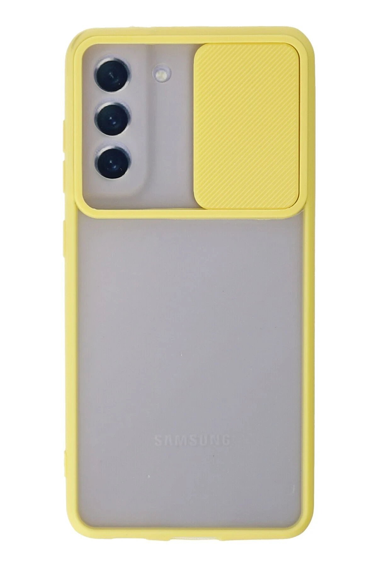 CepteToptan Samsung Galaxy S21 FE Kılıf Palm Buzlu Kamera Sürgülü Silikon - Sarı - DROPX2263-3612