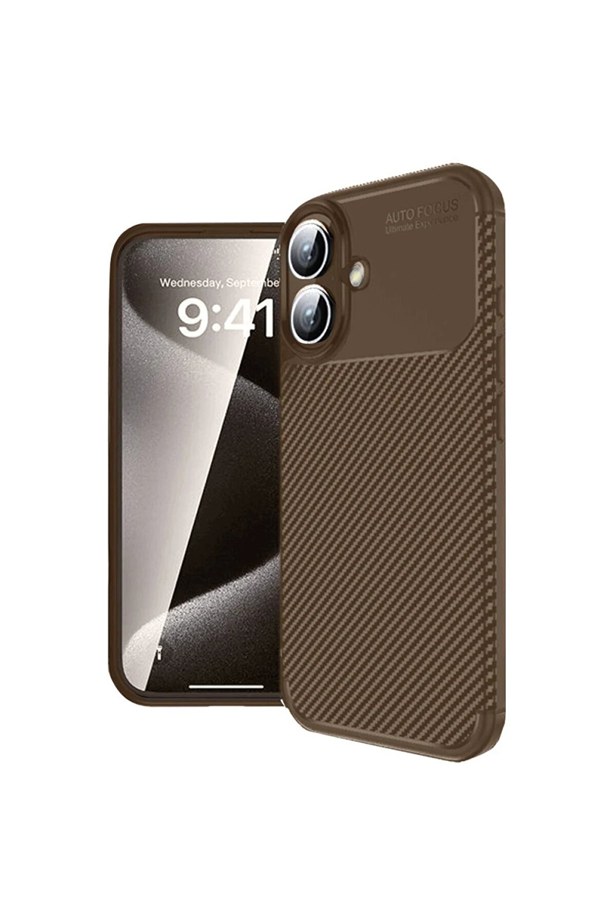 CepteToptan iPhone 16 Kılıf Auto Focus Karbon Kapak - Kahverengi - DROPX1698-2138