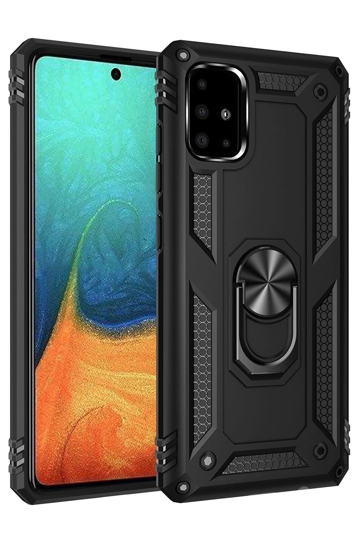 CepteToptan Samsung Galaxy A71 Kılıf Sofya Yüzüklü Silikon Kapak - Siyah - DROPX1673-3994