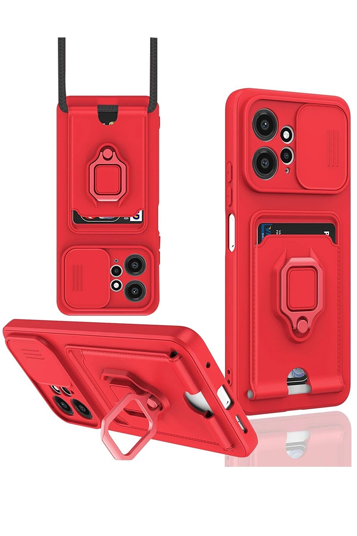 CepteToptan Xiaomi Redmi Note 12 4G Kılıf Zuma Kartvizitli Yüzüklü Silikon - Kırmızı - DROPX6521-5667