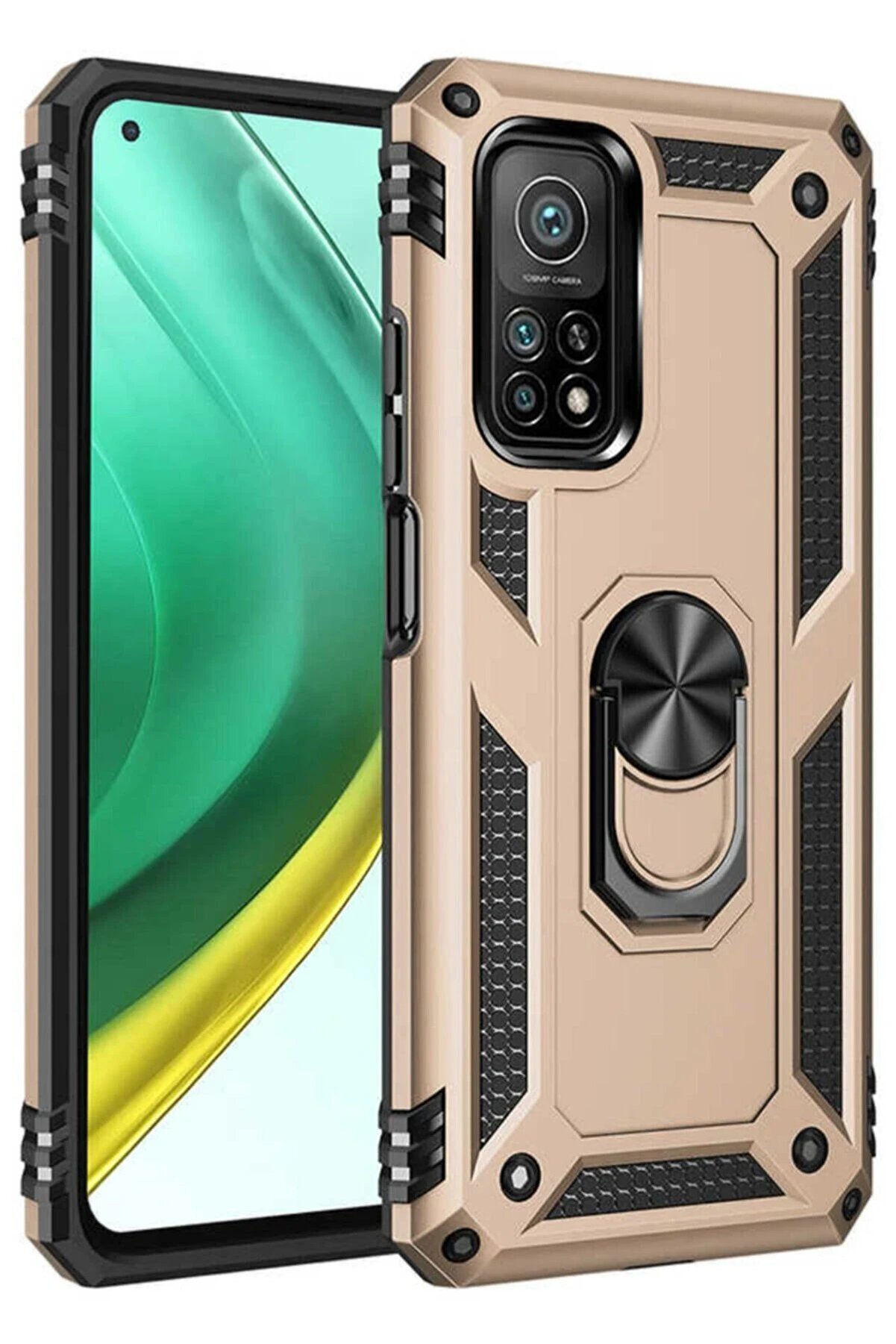 CepteToptan Xiaomi Mi 10T Pro Kılıf Sofya Yüzüklü Silikon Kapak - Gold - DROPX9819-7279