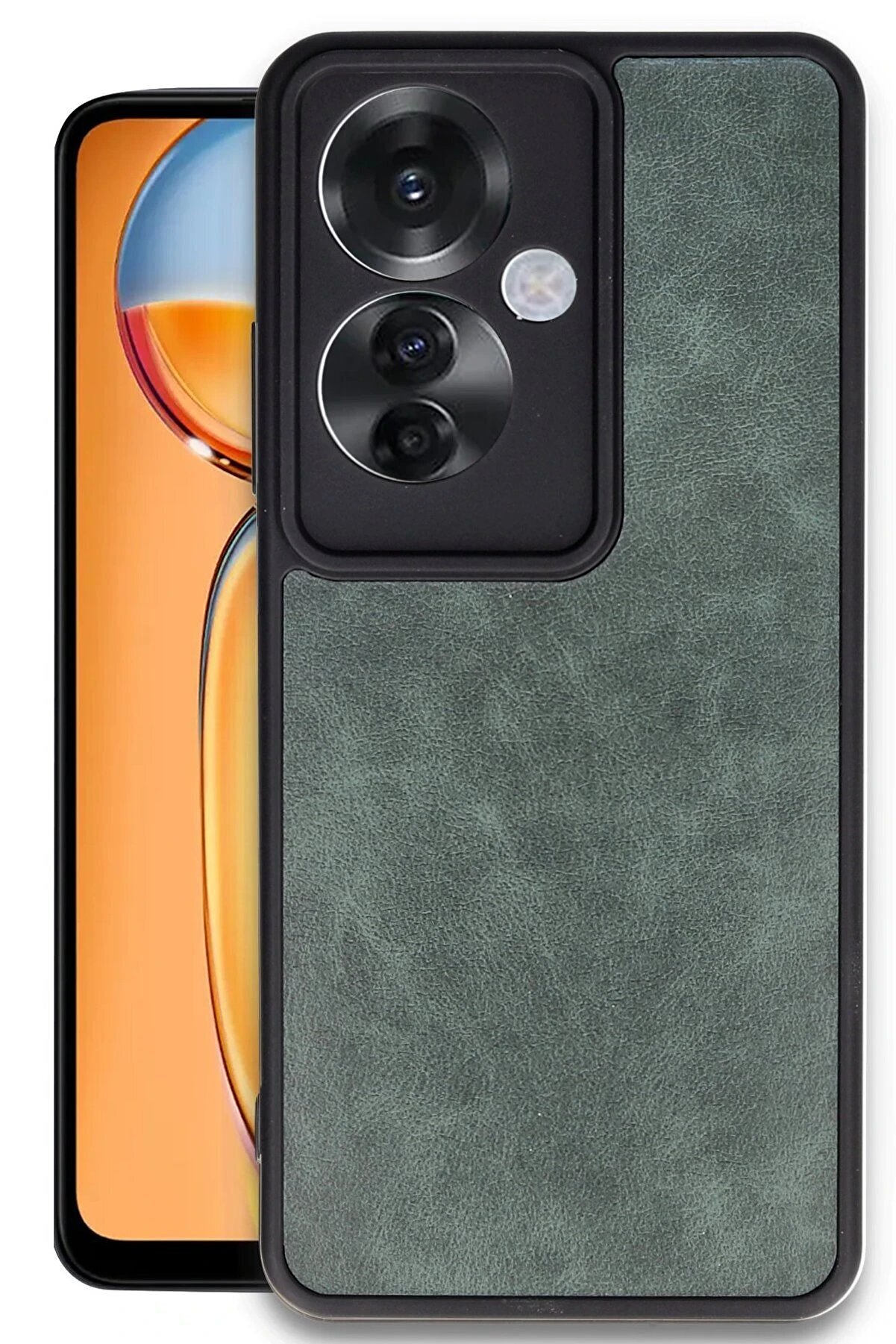 CepteToptan Oppo Reno 11F Kılıf Aras Deri Kapak - Koyu Yeşil - DROPX2352-6214