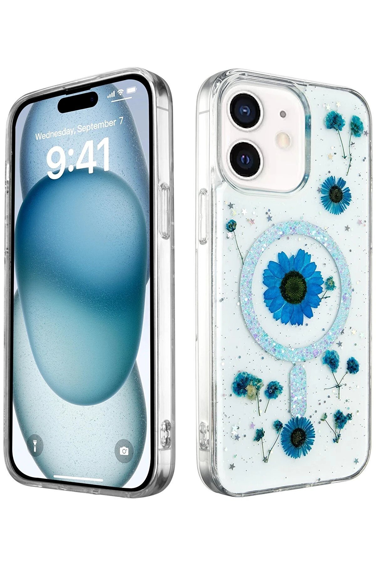 CepteToptan iPhone 12 Kılıf Daisy Simli Magsafe Kapak - Mavi - DROPX5401-1482