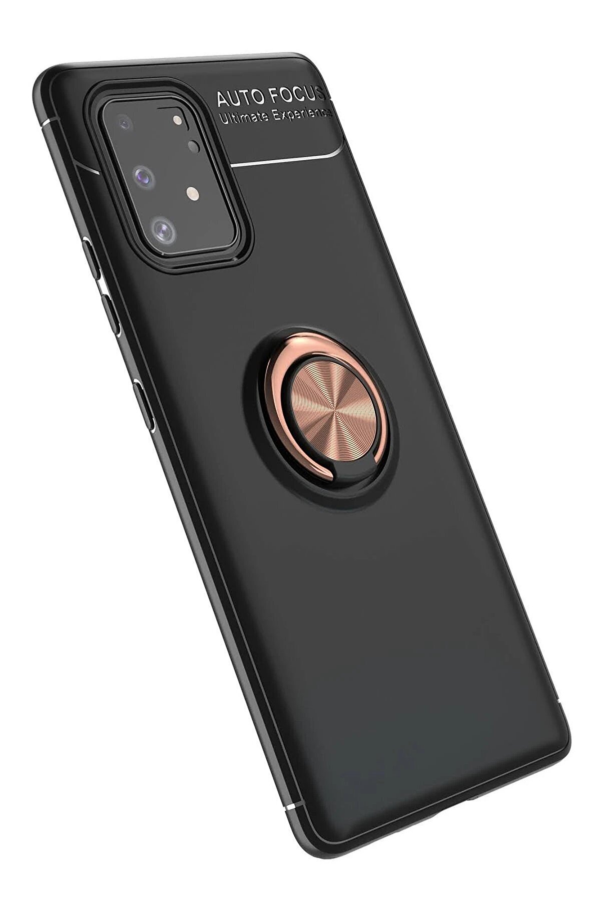 CepteToptan Samsung Galaxy A91 / S10 Lite Kılıf Range Yüzüklü Silikon - Siyah-Gold - DROPX4025-9231