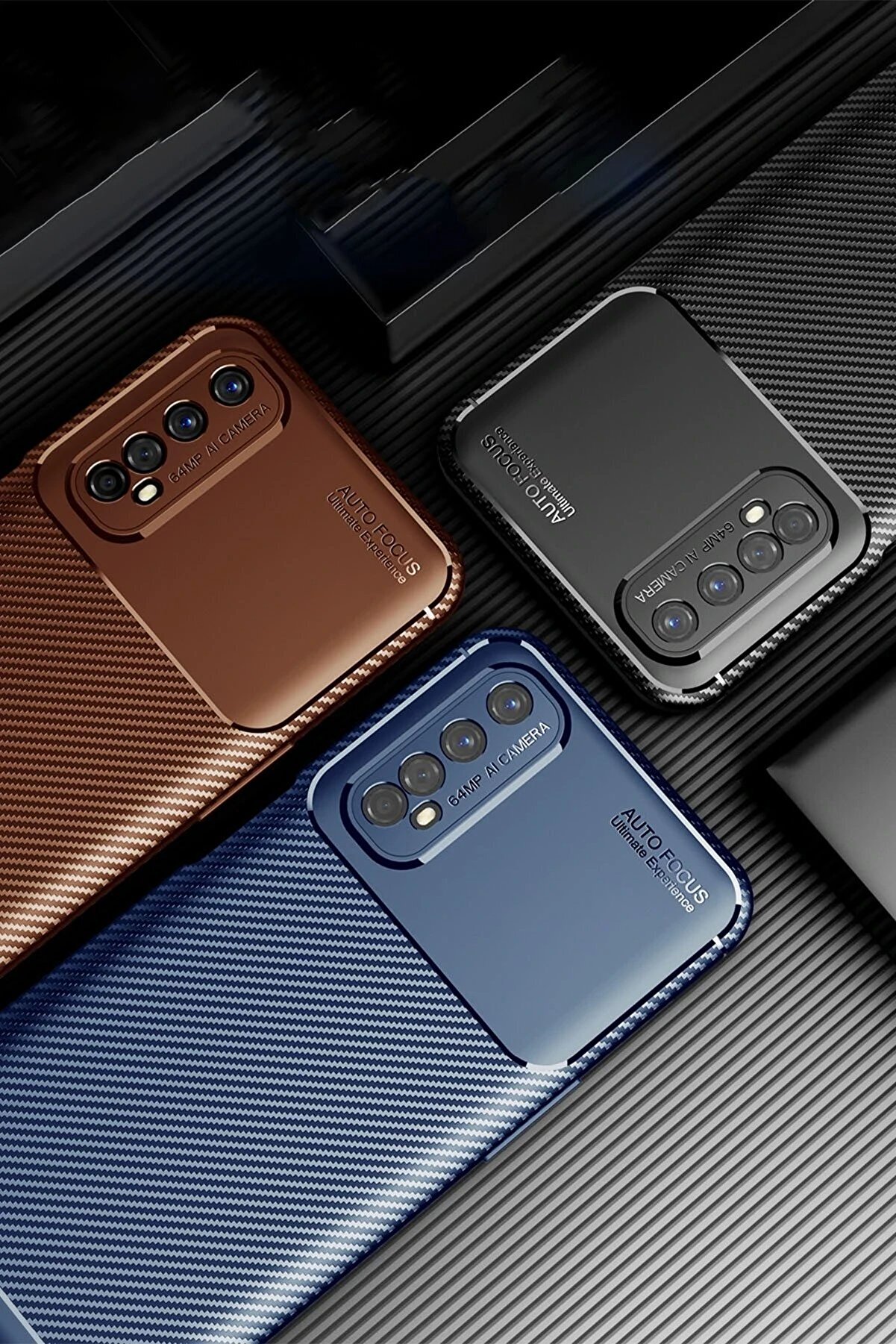 Realme 7 Kılıf Auto Focus Karbon Kapak - Kahverengi̇ - Dropx8390-2874