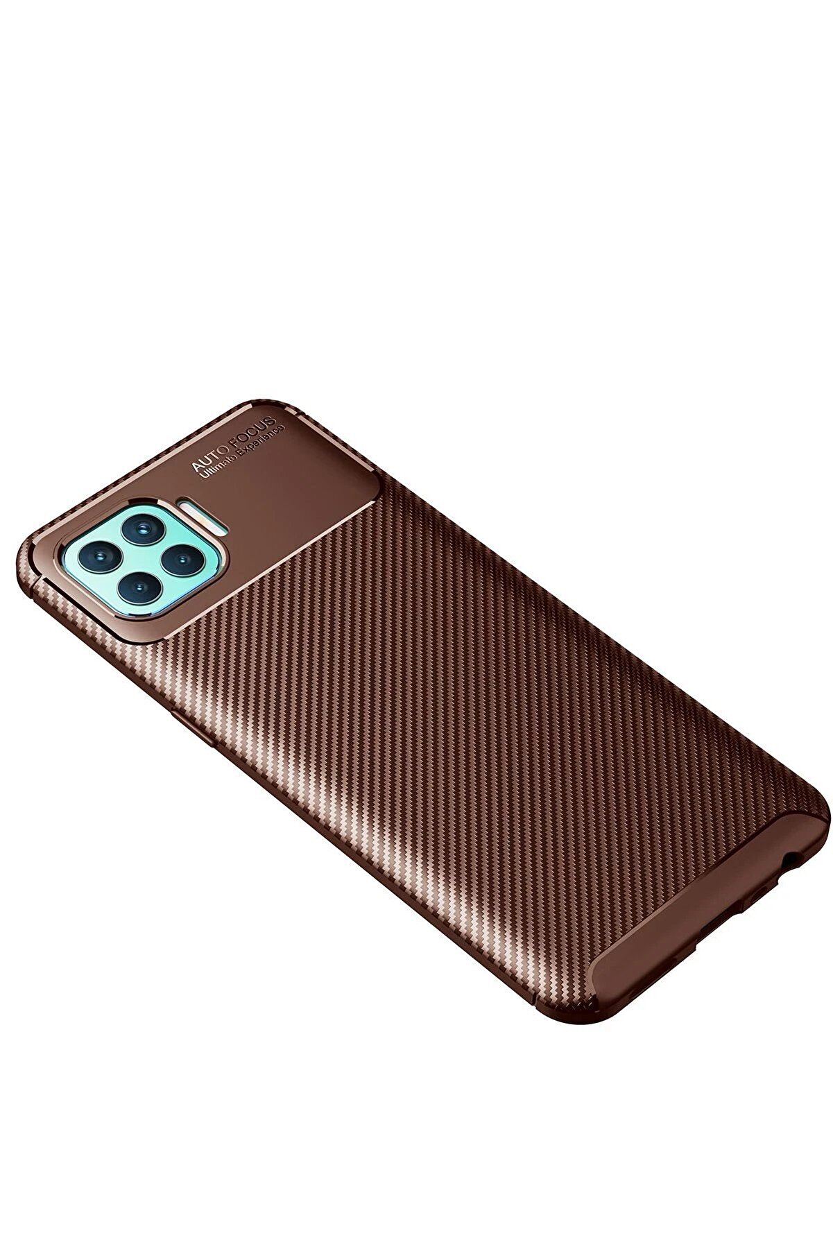 Oppo Reno 4 Li̇te Kılıf Auto Focus Karbon Kapak - Kahverengi̇ - Dropx4721-5557