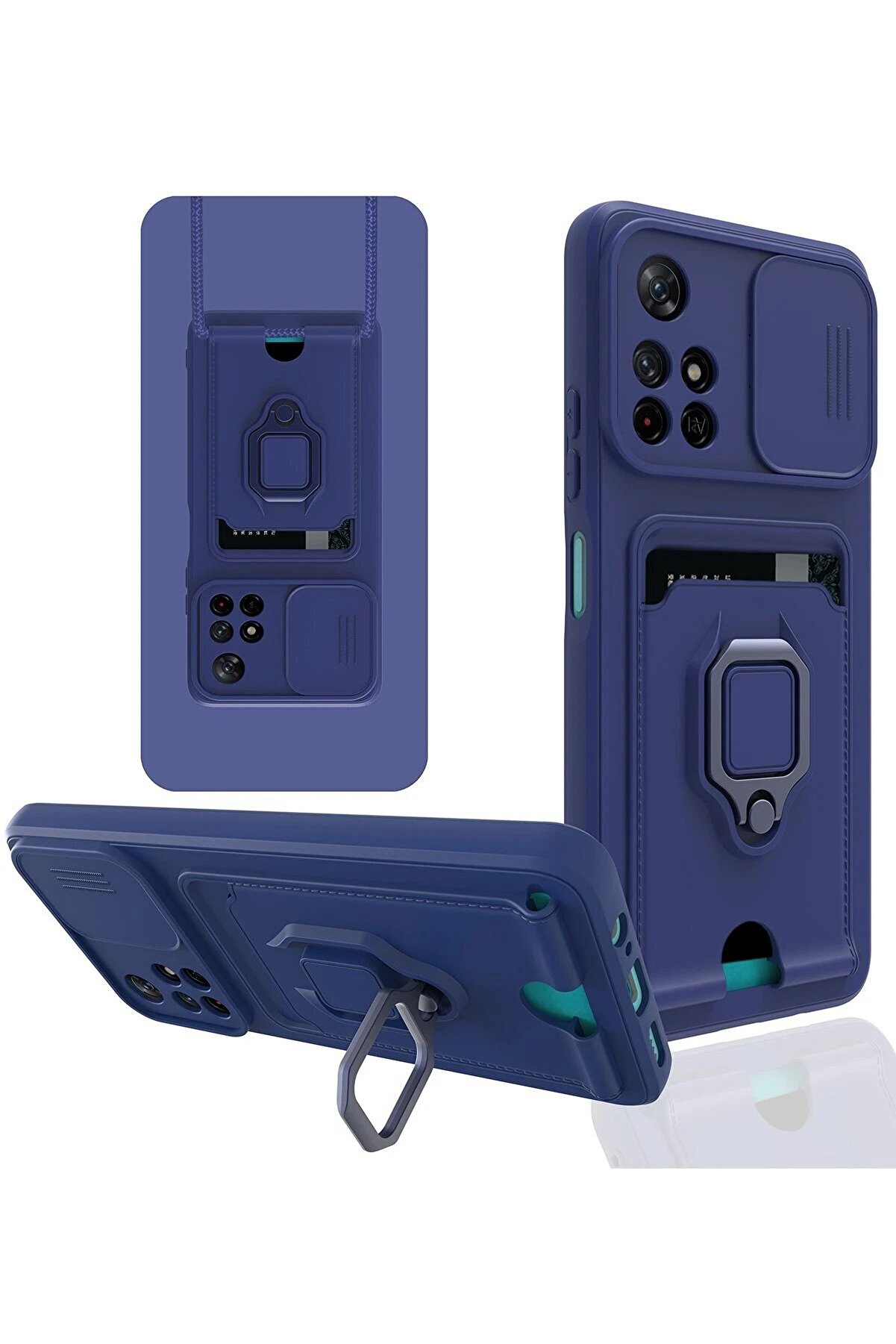 CepteToptan Xiaomi Redmi Note 11T Kılıf Zuma Kartvizitli Yüzüklü Silikon - Lacivert - DROPX2173-7289