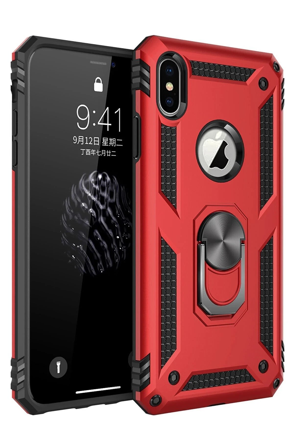 CepteToptan iPhone XS Max Kılıf Sofya Yüzüklü Silikon Kapak - Kırmızı - DROPX4607-1119