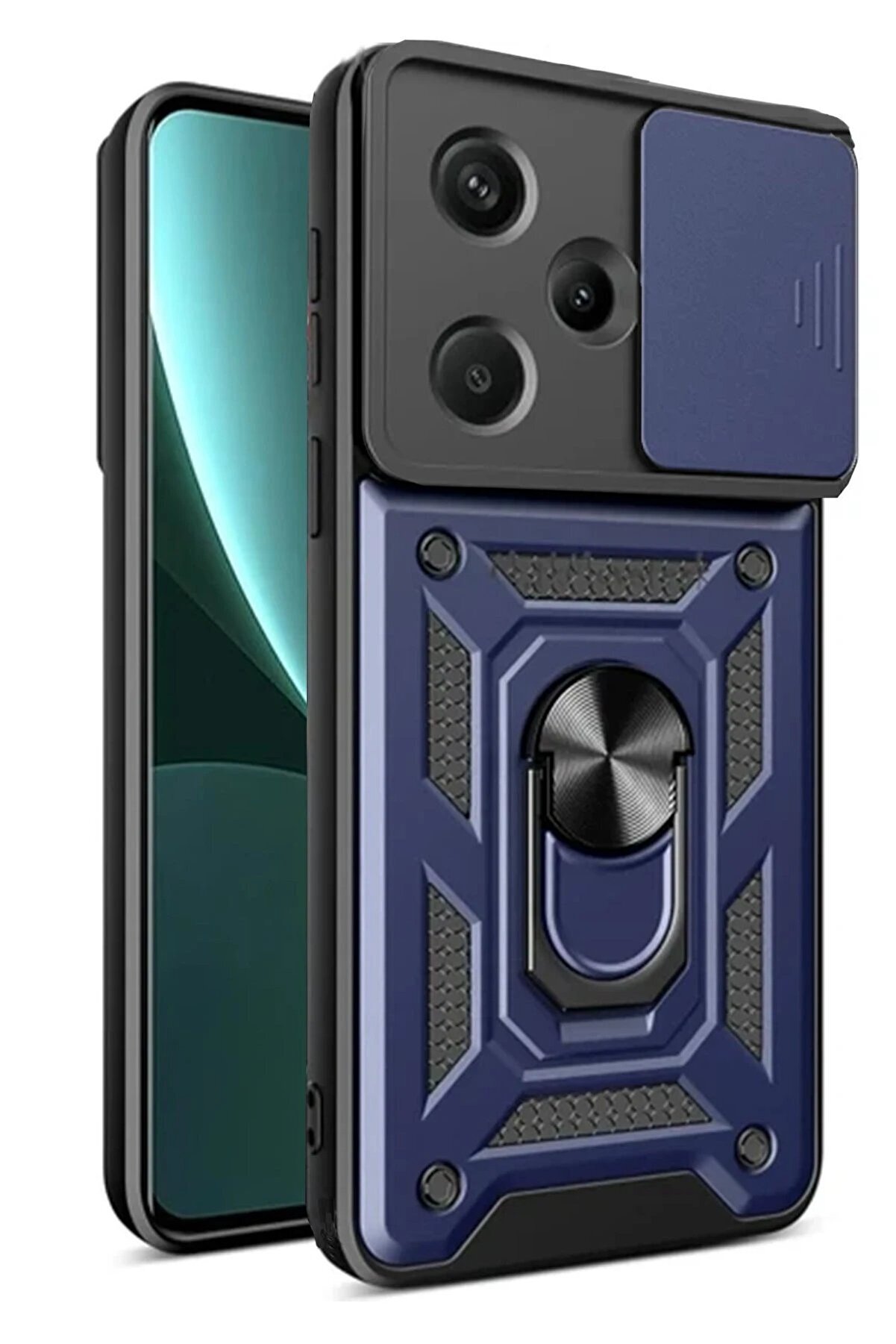 CepteToptan Xiaomi Redmi Note 13 Pro Plus Kılıf Pars Lens Yüzüklü Silikon - Lacivert - DROPX8238-2900