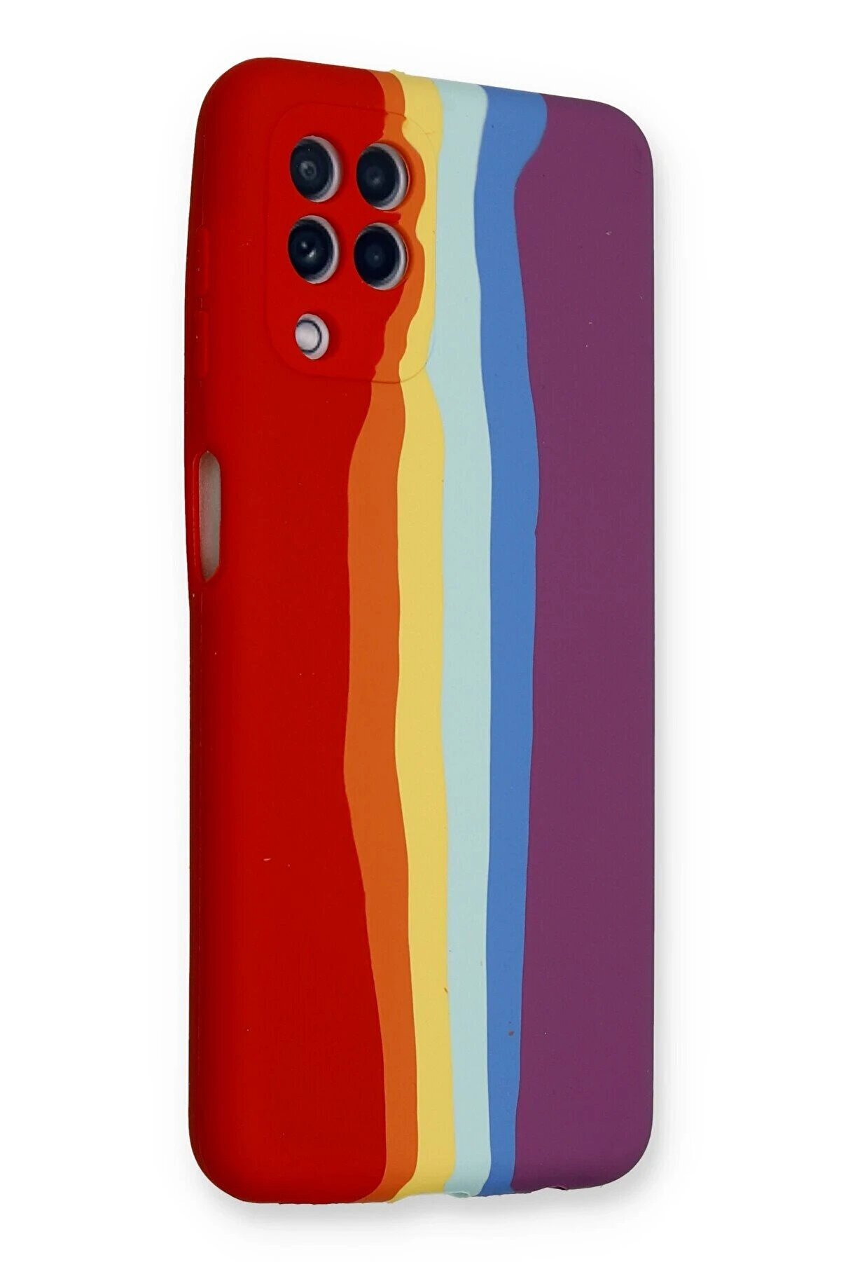 Samsung Galaxy A22 Kılıf Ebruli̇ Lansman Si̇li̇kon - Kırmızı-Mor - Dropx8906-3422