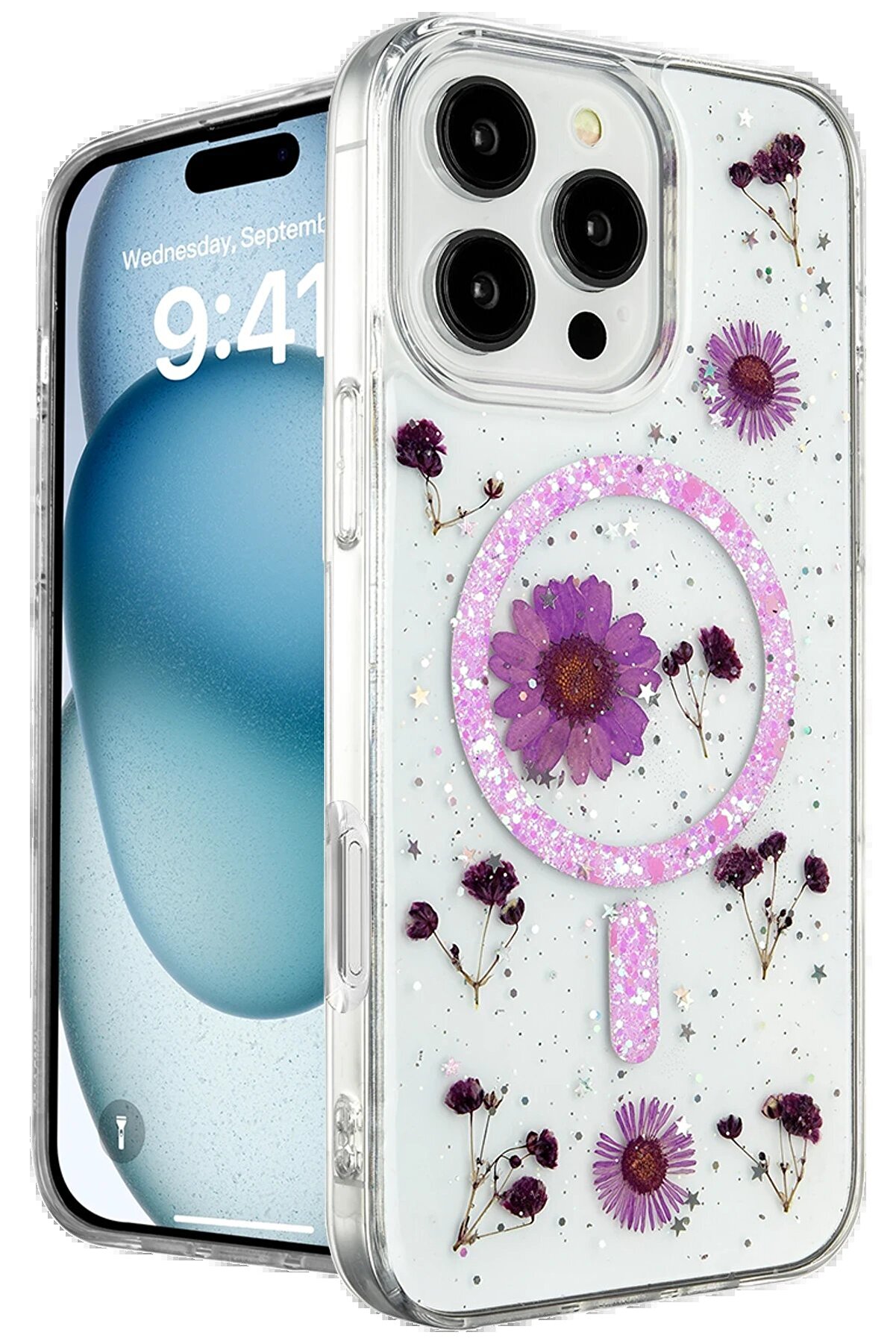 CepteToptan iPhone 16 Pro Kılıf Daisy Simli Magsafe Kapak - Mor - DROPX3252-2620