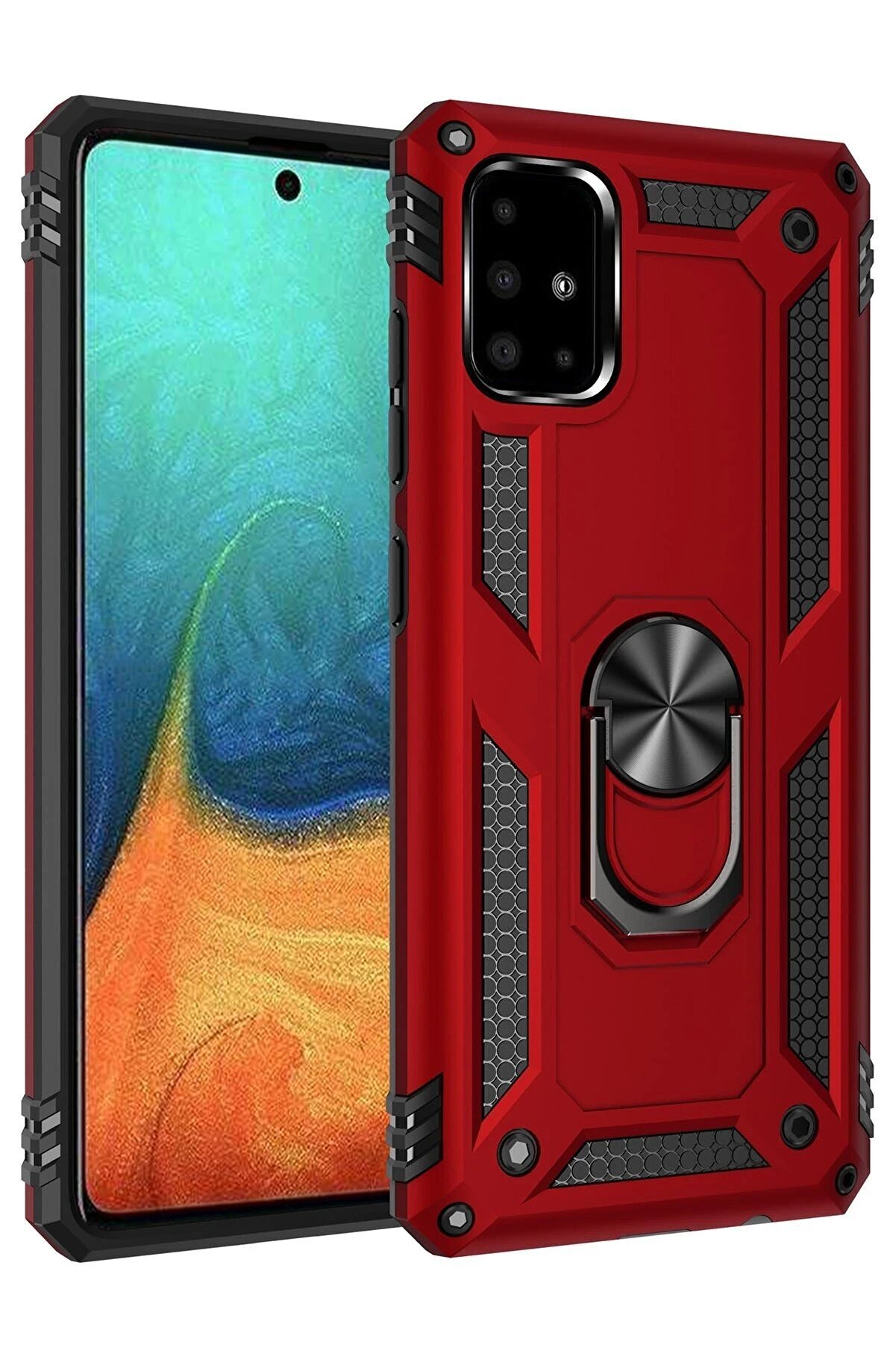 CepteToptan Samsung Galaxy A71 Kılıf Sofya Yüzüklü Silikon Kapak - Kırmızı - DROPX2109-8184