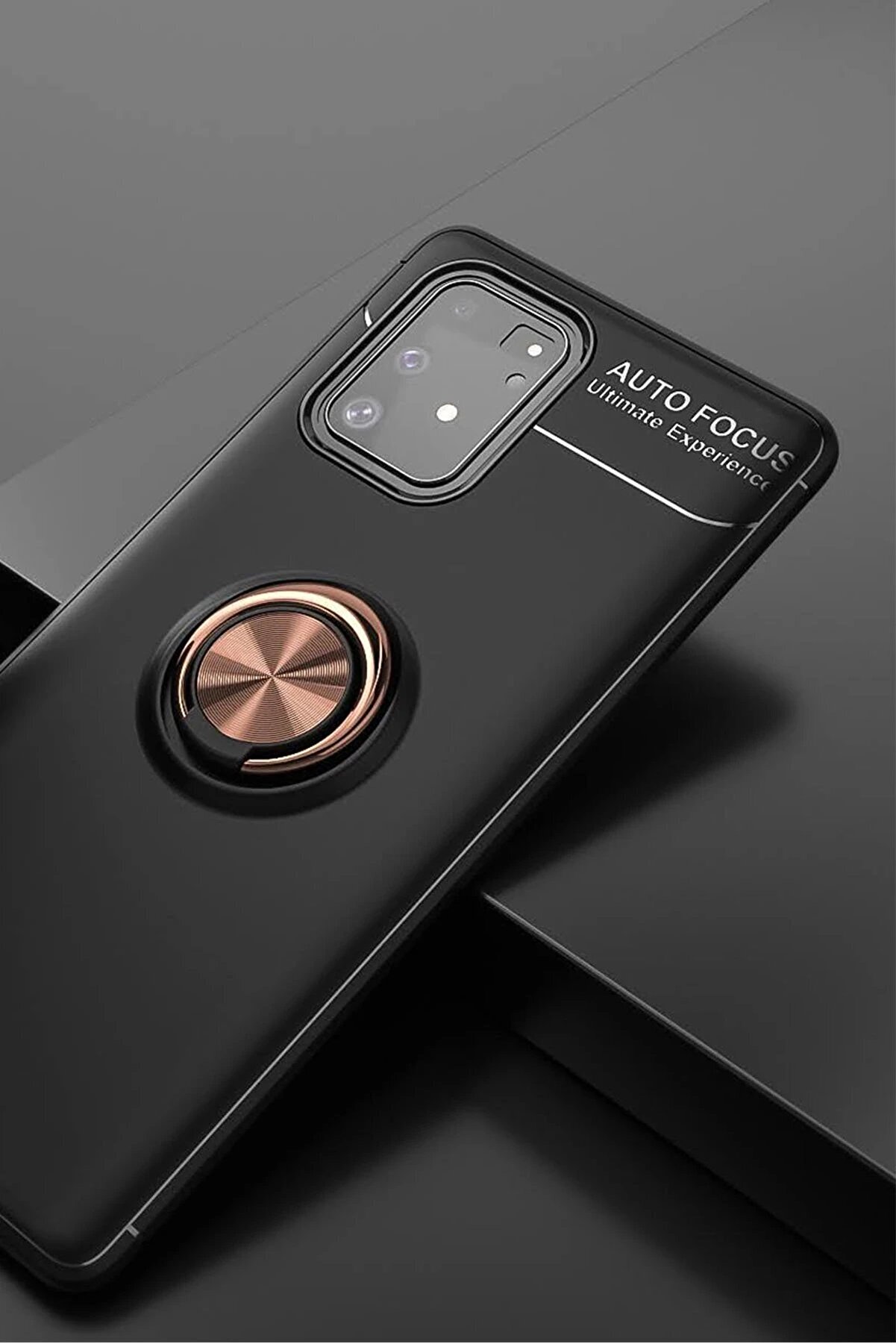 Samsung Galaxy A91 / S10 Li̇te Kılıf Range Yüzüklü Si̇li̇kon - Si̇yah-Gold - Dropx4025-9231