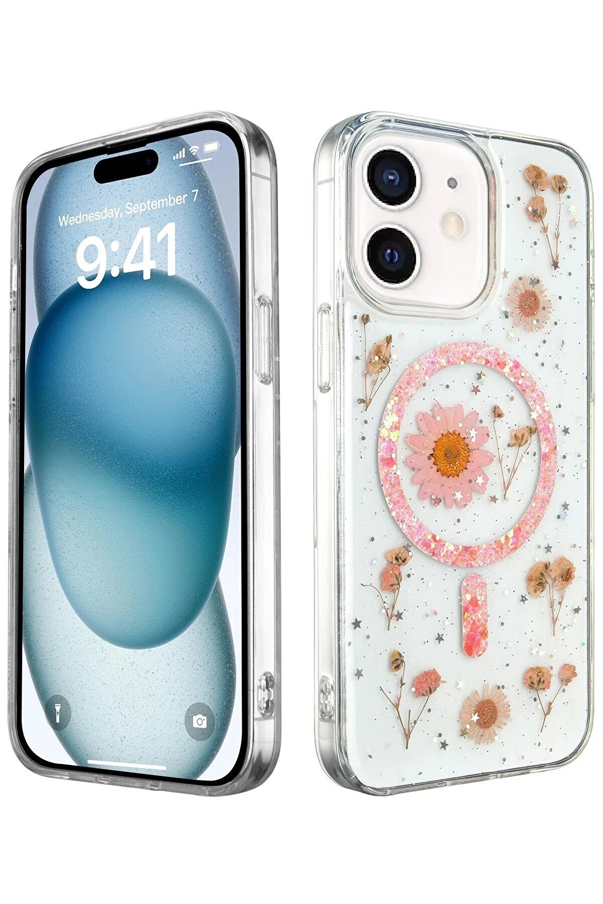 CepteToptan iPhone 12 Kılıf Daisy Simli Magsafe Kapak - Pembe - DROPX3295-9617