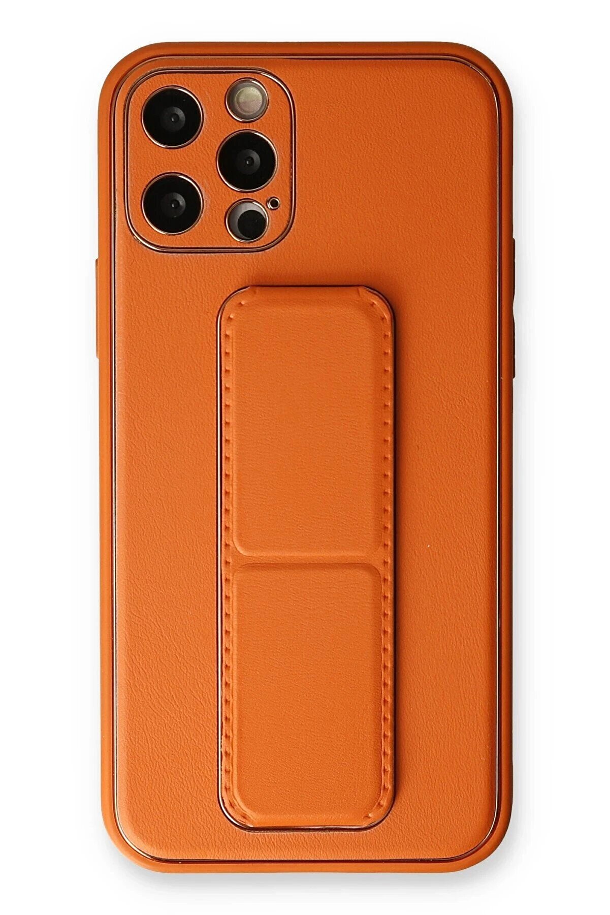 CepteToptan iPhone 12 Pro Kılıf Coco Deri Standlı Kapak - Turuncu - DROPX7913-5473