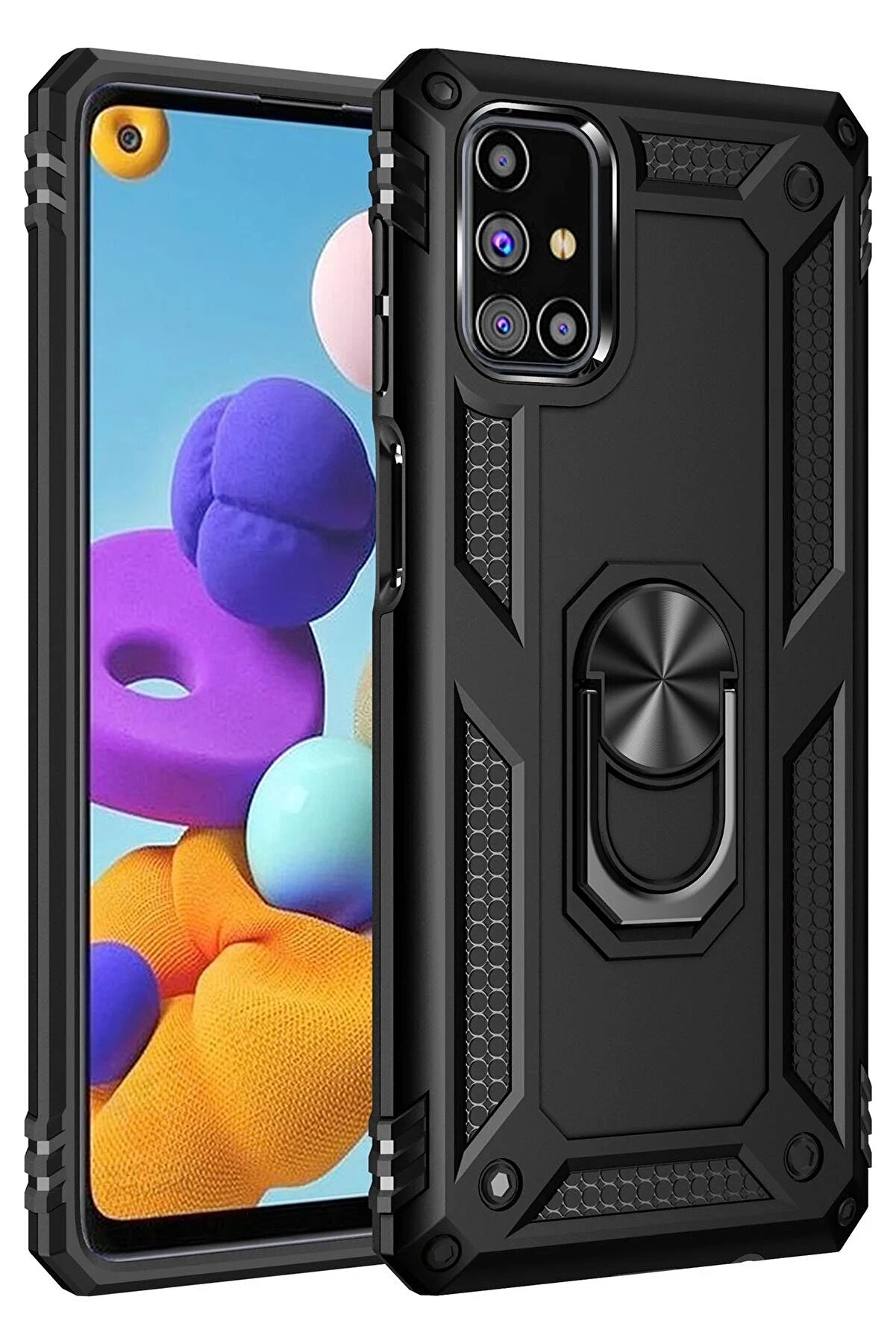 CepteToptan Samsung Galaxy M51 Kılıf Sofya Yüzüklü Silikon Kapak - Siyah - DROPX8986-9860