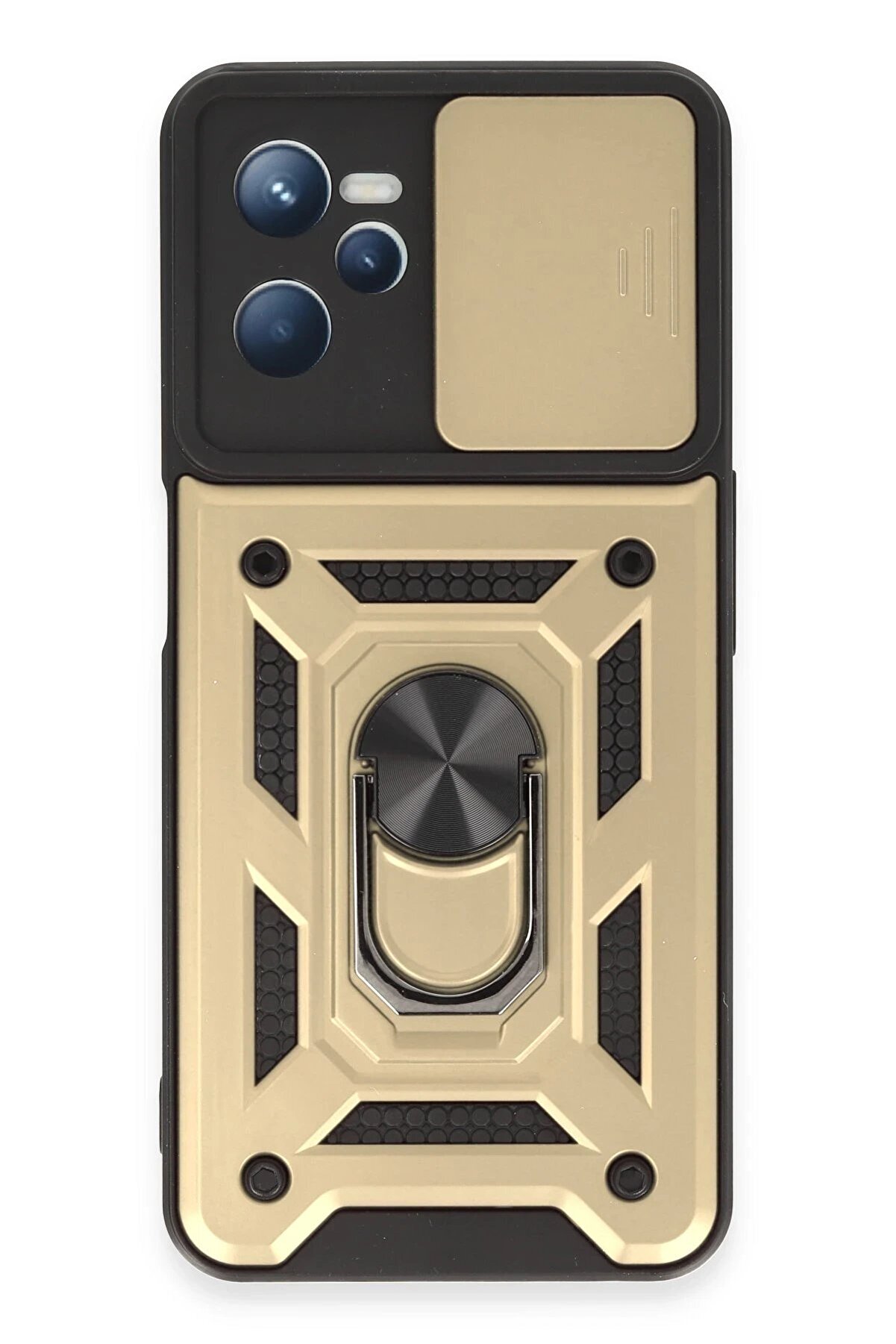 CepteToptan Realme C35 Kılıf Pars Lens Yüzüklü Silikon - Gold - DROPX7002-7497