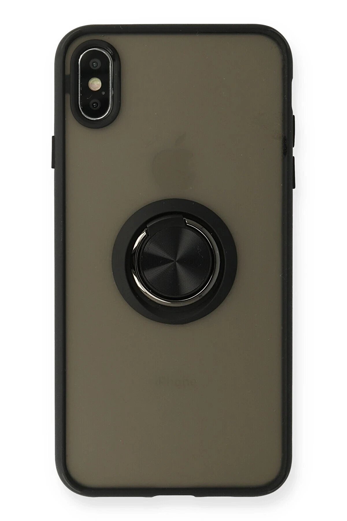 CepteToptan iPhone XS Max Kılıf Montreal Yüzüklü Silikon Kapak - Siyah - DROPX3245-5477