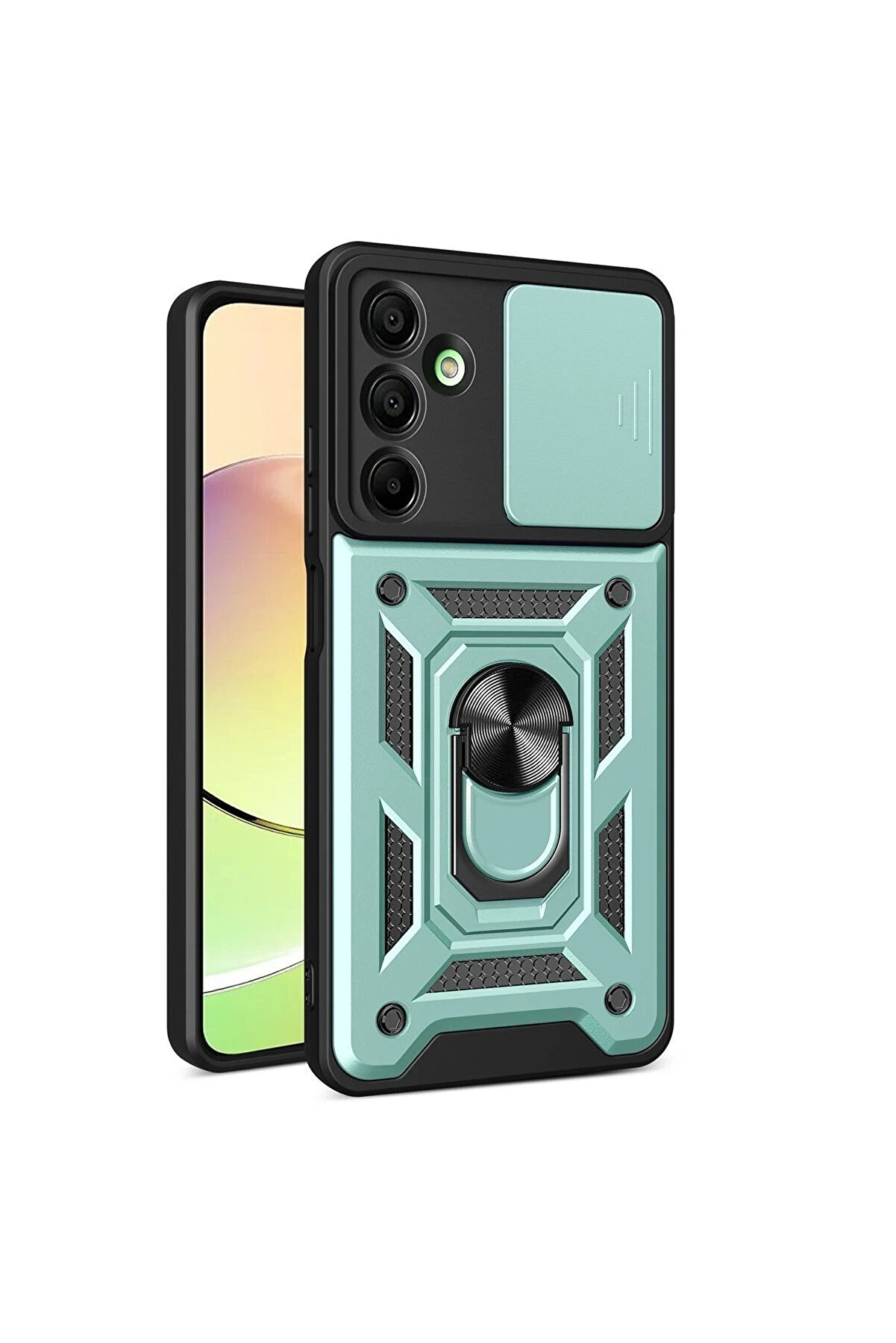 CepteToptan Samsung Galaxy A16 5G Kılıf Pars Lens Yüzüklü Silikon - Yeşil - DROPX4489-3936