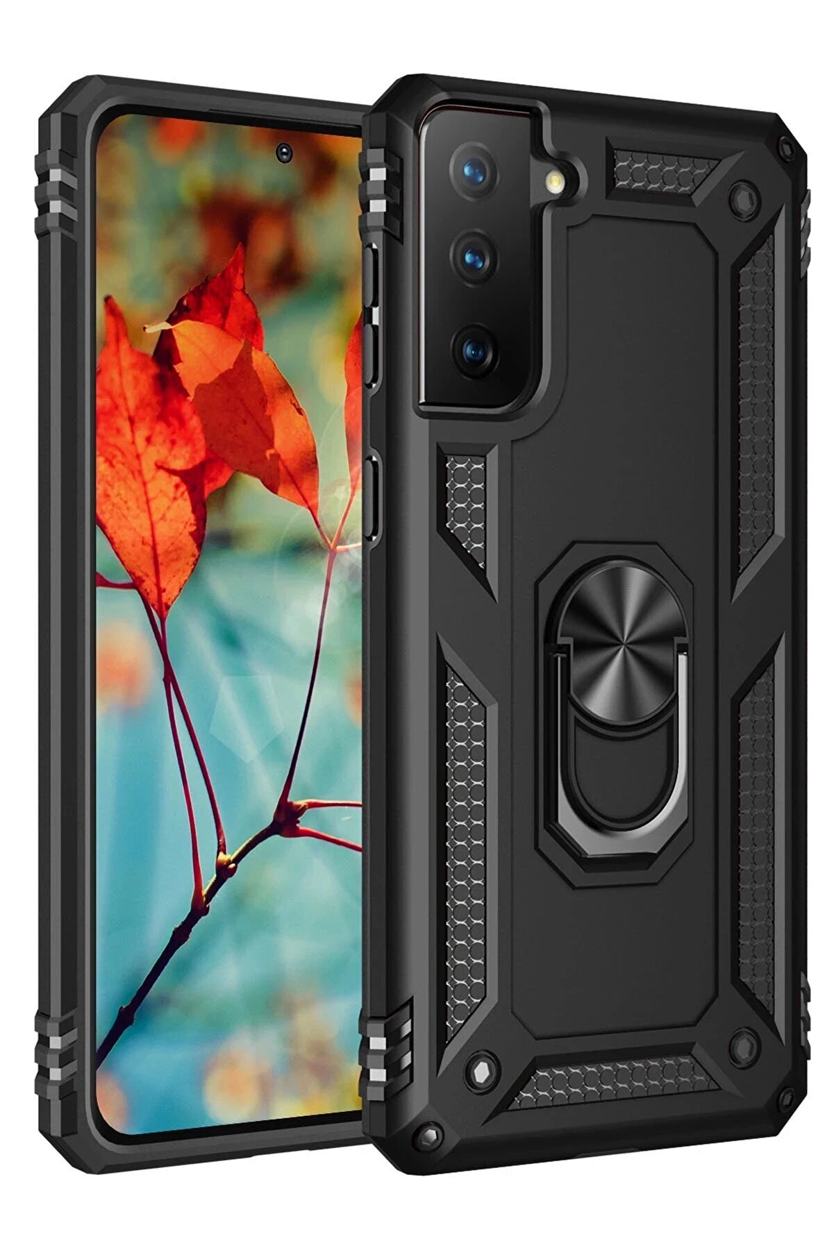 CepteToptan Samsung Galaxy S21 Plus Kılıf Sofya Yüzüklü Silikon Kapak - Siyah - DROPX7306-1295