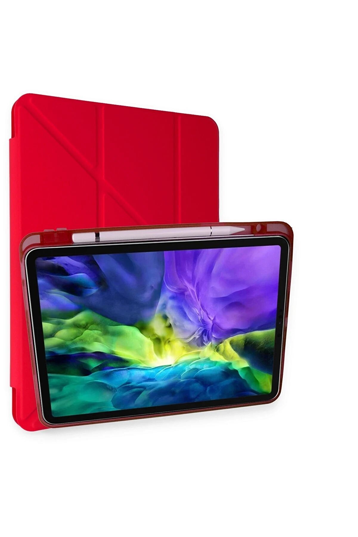 CepteToptan iPad Air 4 10.9 Kılıf Kalemlikli Mars Tablet Kılıfı - Kırmızı - DROPX3531-4873