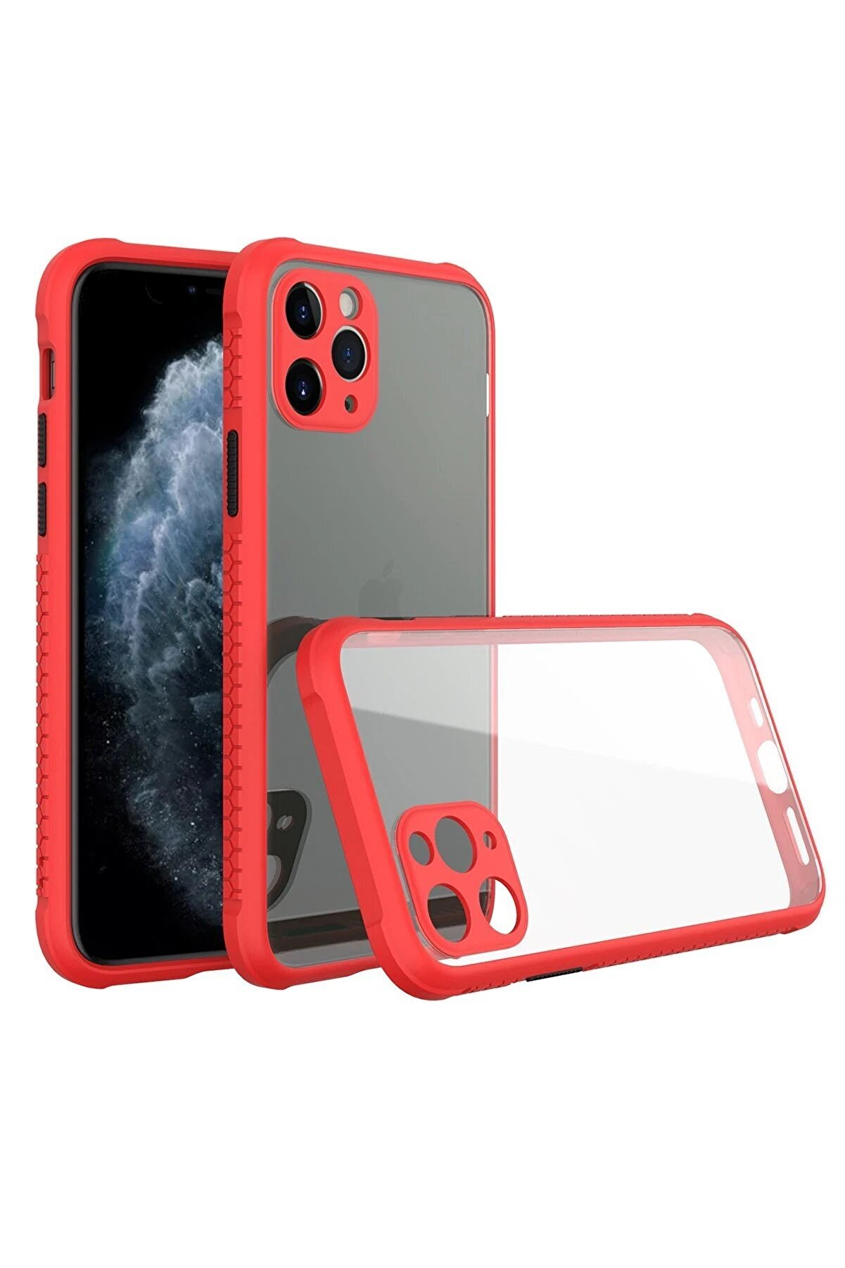 CepteToptan iPhone 11 Pro Kılıf Miami Şeffaf Silikon - Kırmızı - DROPX6593-8834