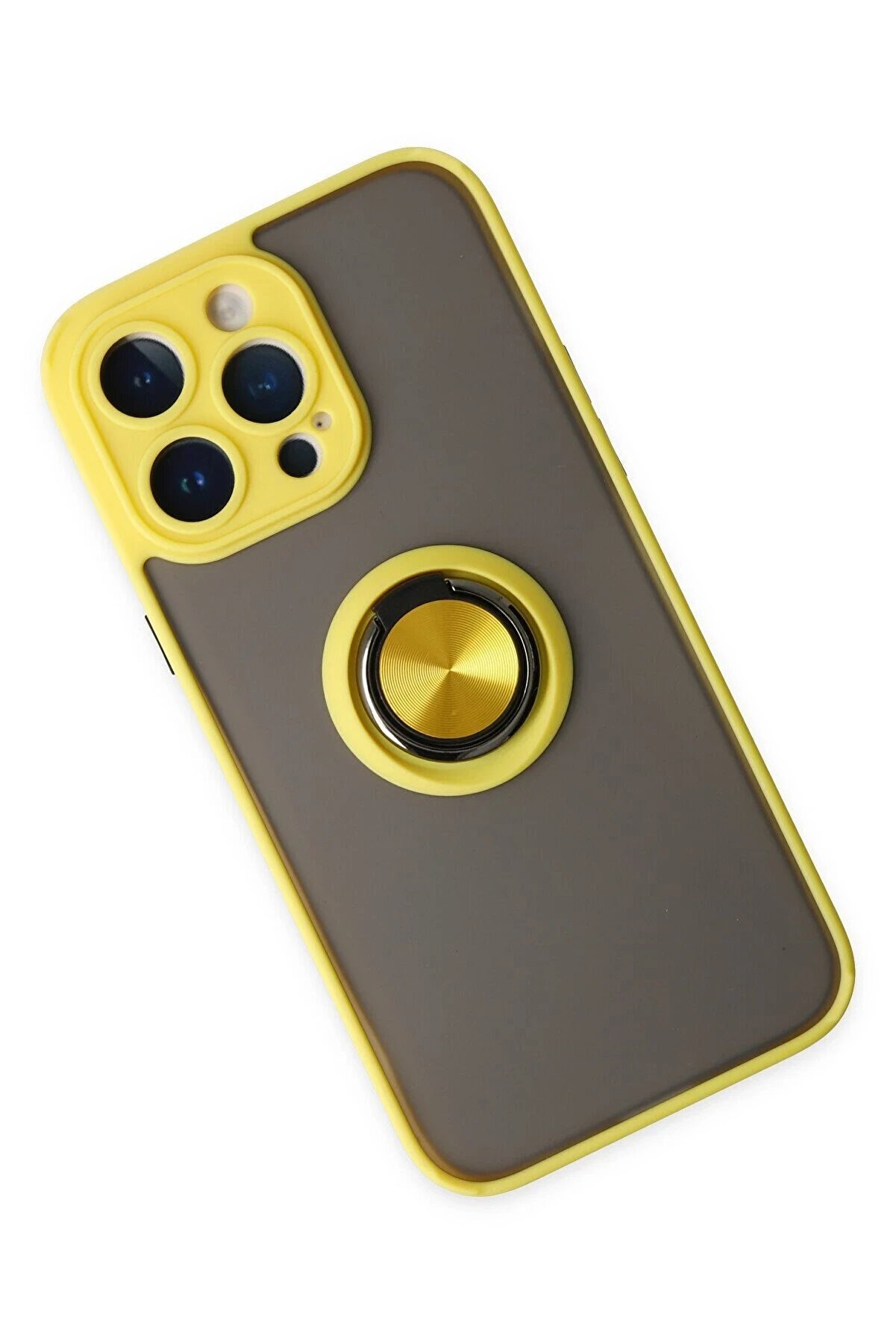 İphone 14 Pro Kılıf Montreal Yüzüklü Si̇li̇kon Kapak - Sarı - Dropx4295-6365
