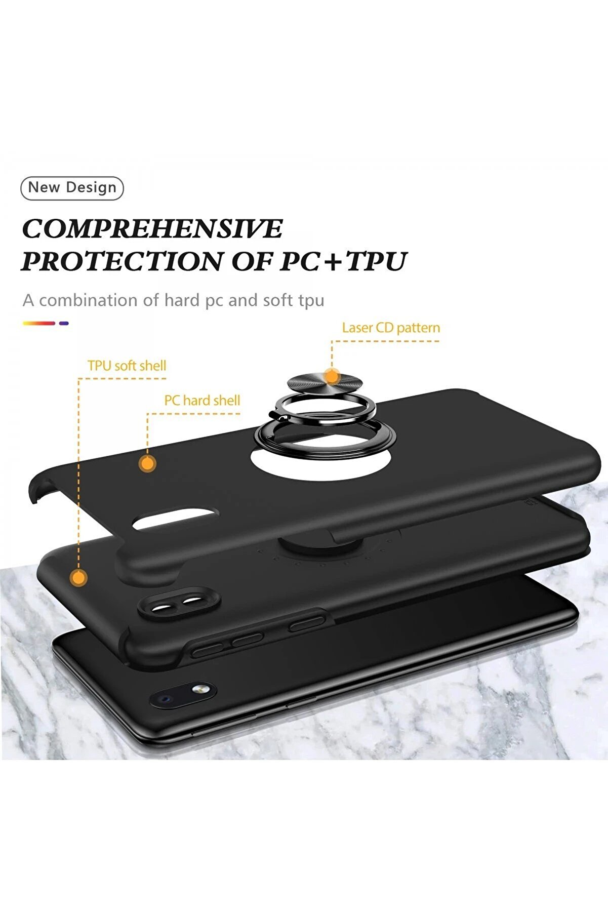 Samsung Galaxy A01 Core Kılıf Eli̇t Yüzüklü Kapak - Si̇yah - Dropx6726-1328