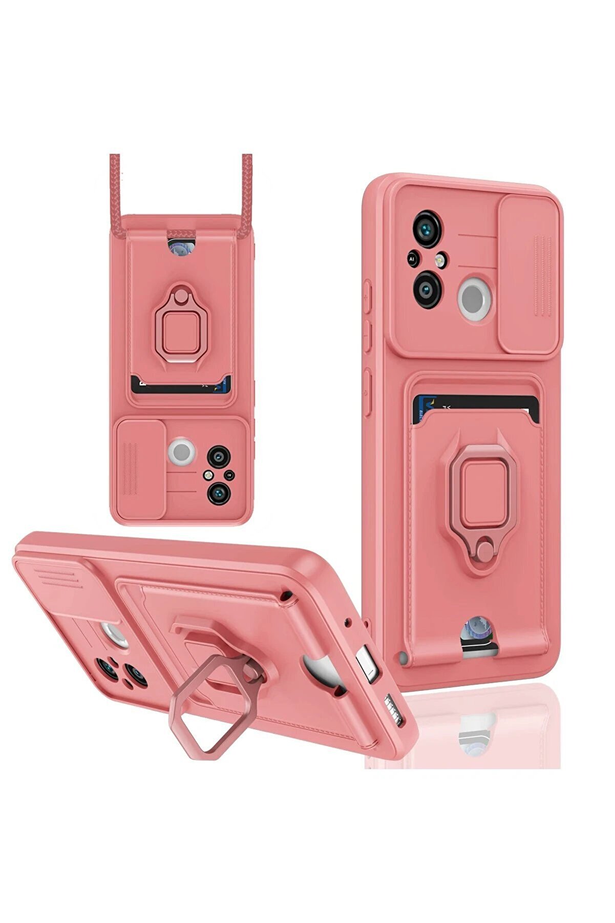 CepteToptan Xiaomi Redmi 12C Kılıf Zuma Kartvizitli Yüzüklü Silikon - Pembe - DROPX3147-3603