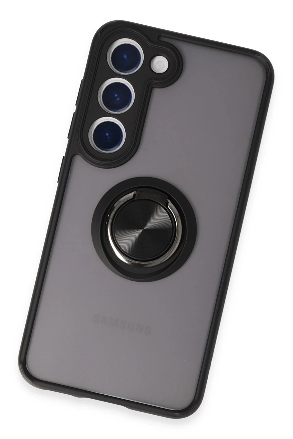 Samsung Galaxy S23 Kılıf Montreal Yüzüklü Si̇li̇kon Kapak - Si̇yah - Dropx3575-3438