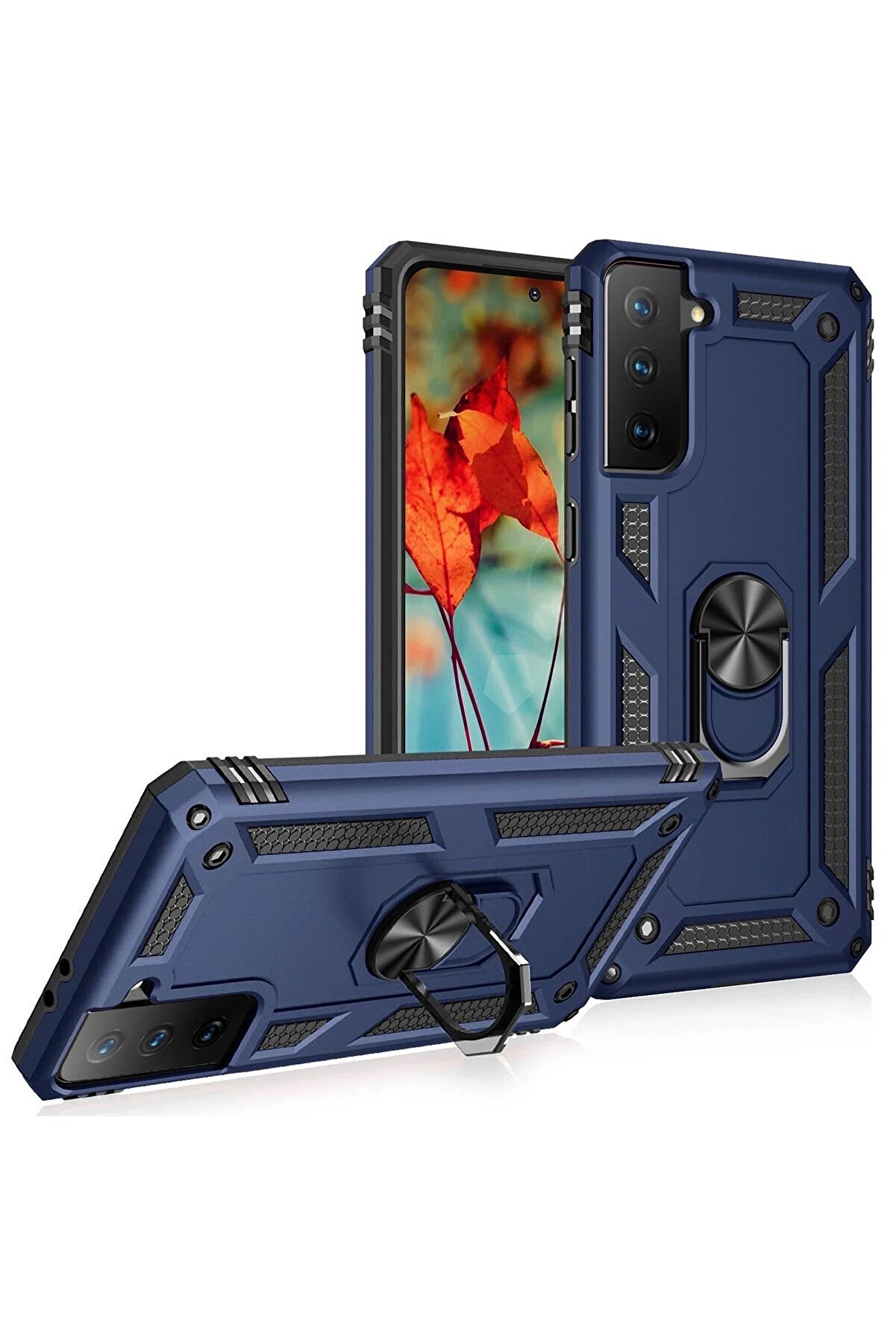 Samsung Galaxy S21 Kılıf Sofya Yüzüklü Si̇li̇kon Kapak - Laci̇vert - Dropx8464-2040