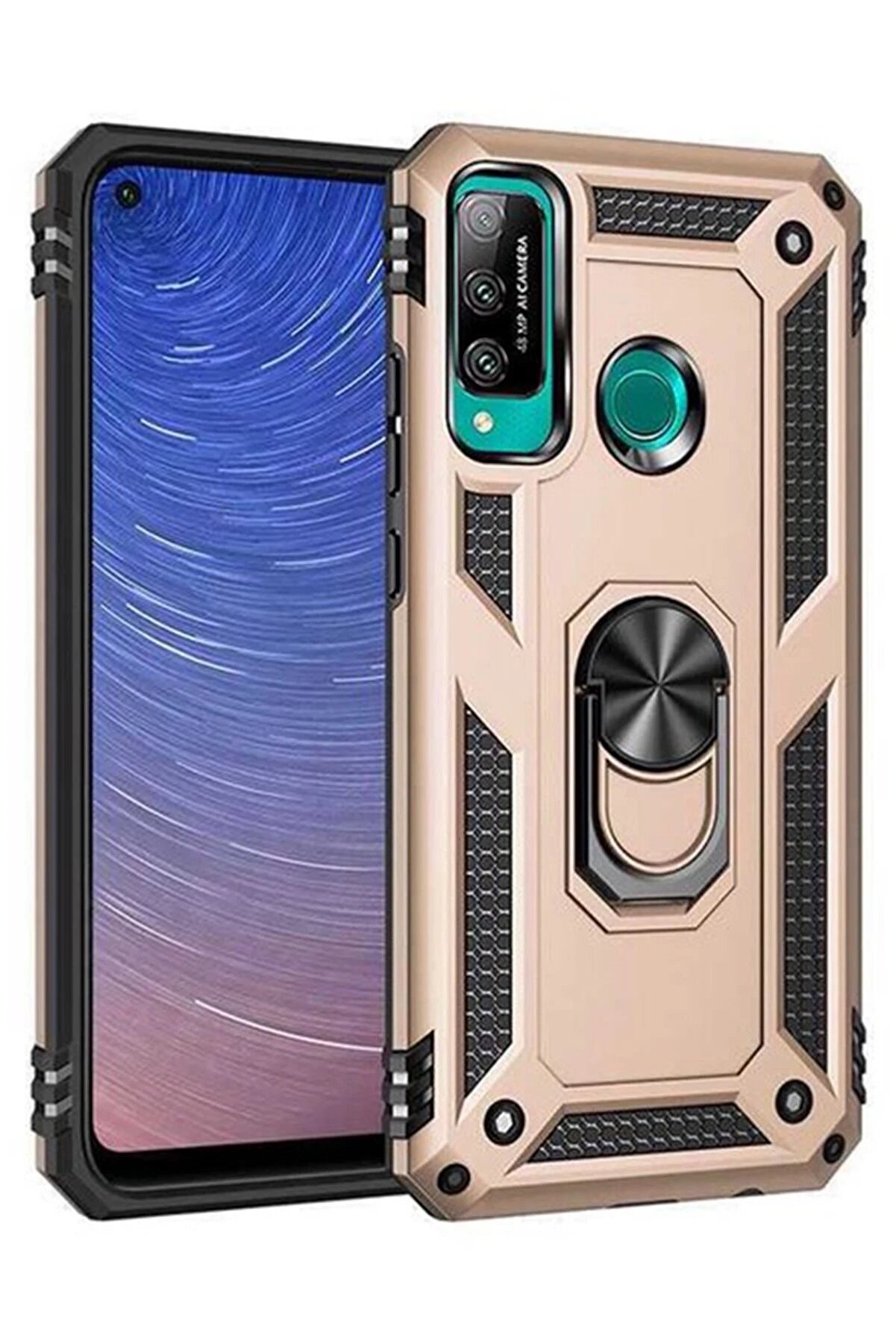 CepteToptan Huawei P40 Lite E Kılıf Sofya Yüzüklü Silikon Kapak - Gold - DROPX7264-7905