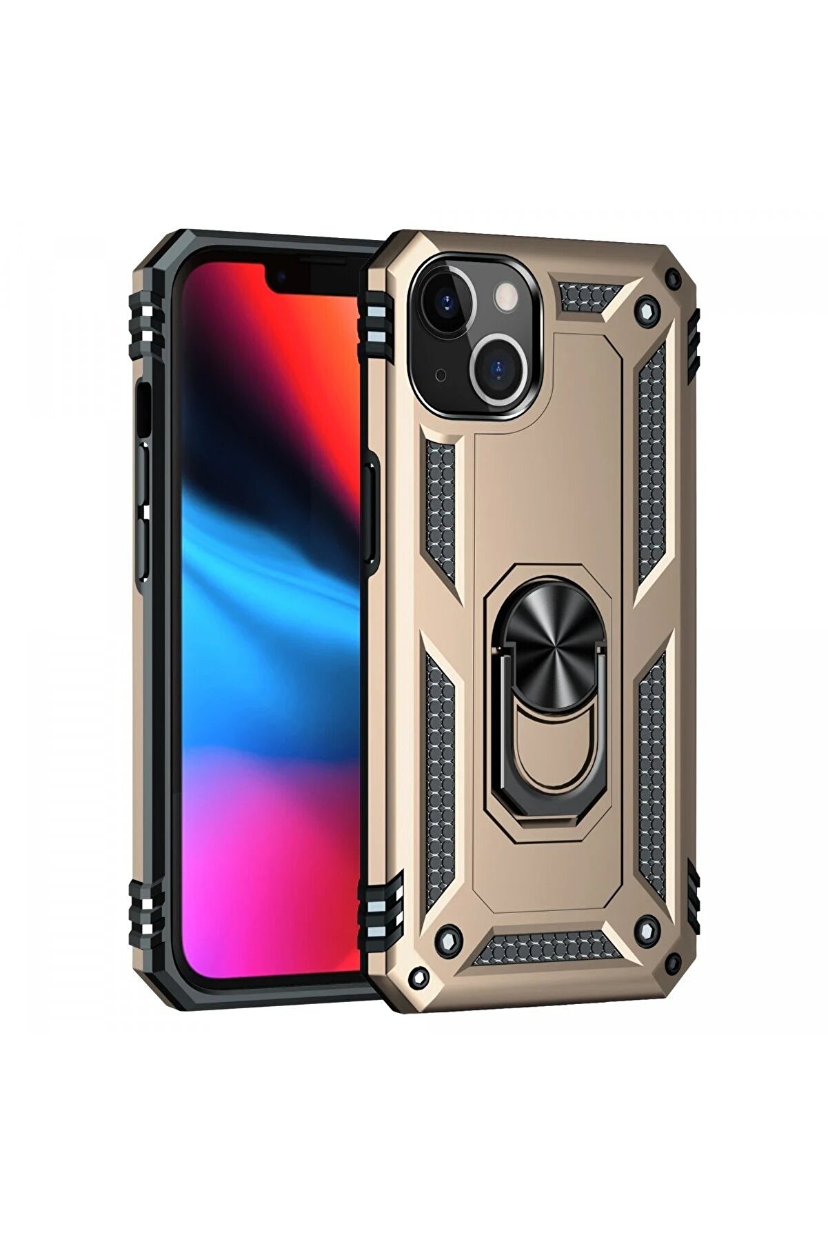 CepteToptan iPhone 14 Plus Kılıf Sofya Yüzüklü Silikon Kapak - Gold - DROPX6423-7522