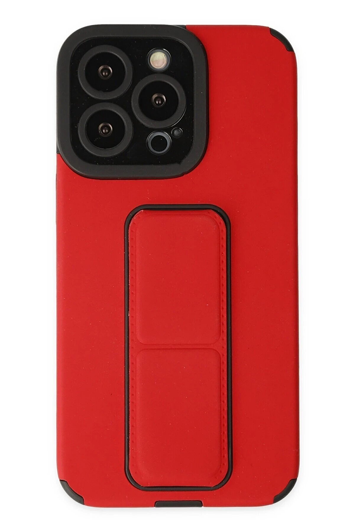 CepteToptan iPhone 13 Pro Max Kılıf Mega Standlı Silikon - Kırmızı - DROPX8920-7025