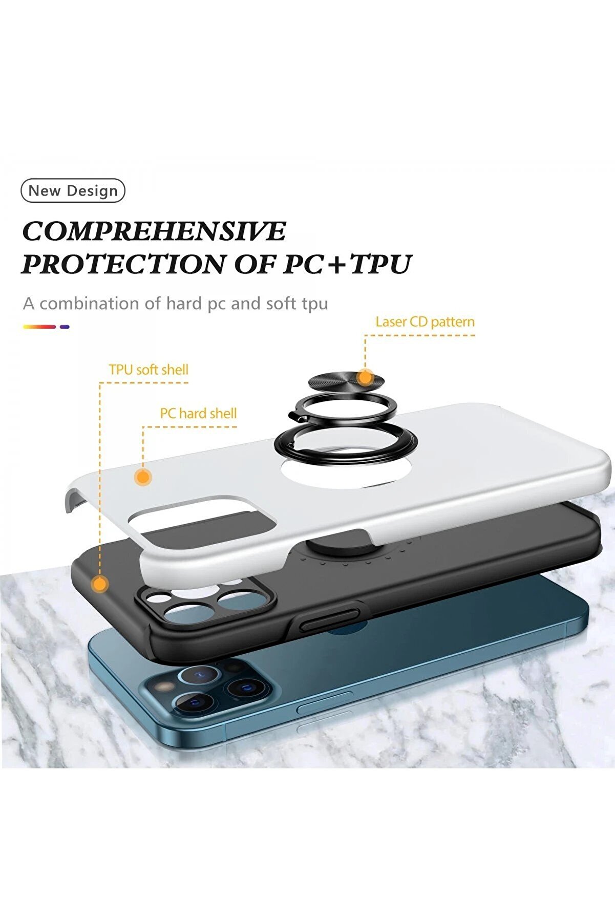 İphone 12 Pro Kılıf Eli̇t Yüzüklü Kapak - Gümüş - Dropx7410-1130