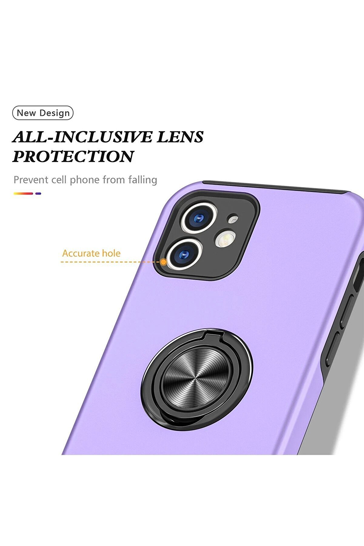 İphone 12 Kılıf Eli̇t Yüzüklü Kapak - Mor - Dropx5846-2254