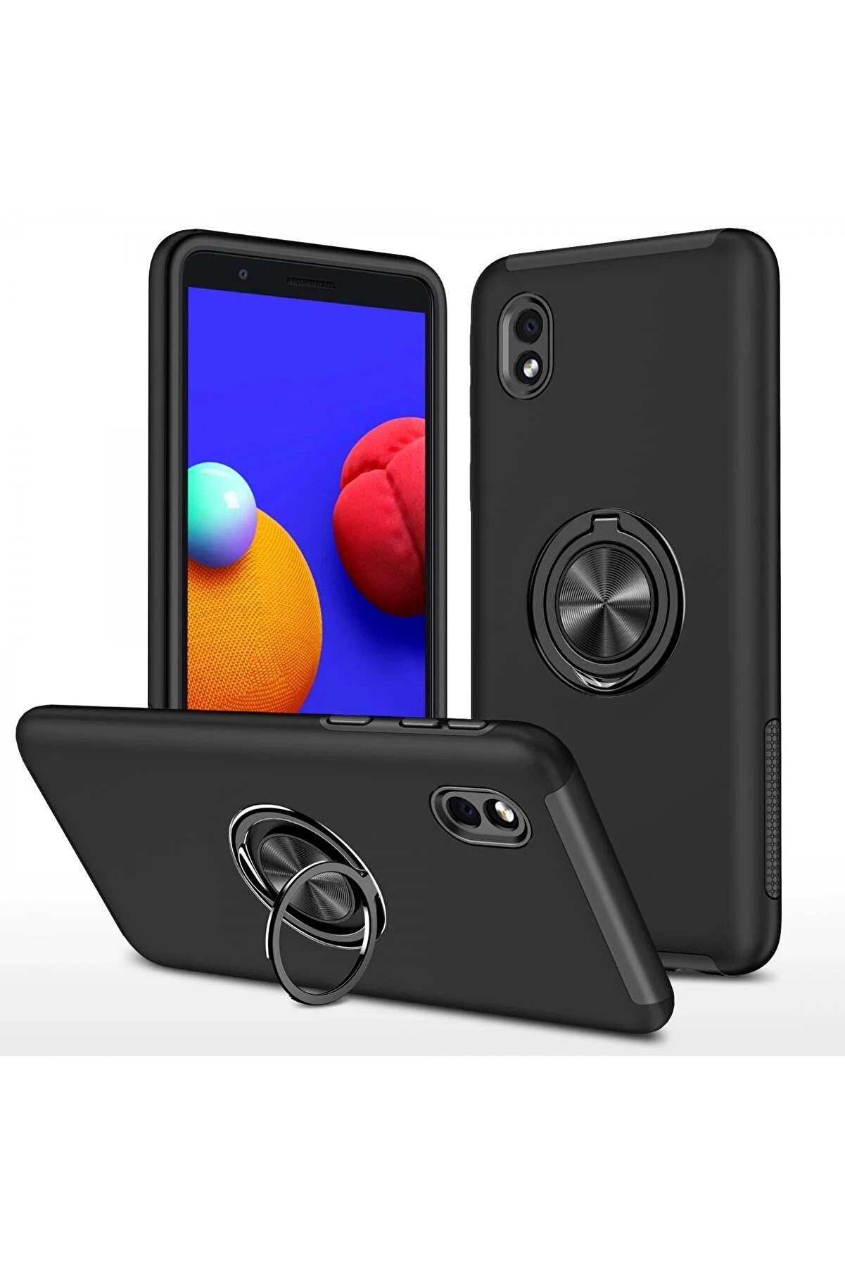 CepteToptan Samsung Galaxy A01 Core Kılıf Elit Yüzüklü Kapak - Siyah - DROPX6726-1328