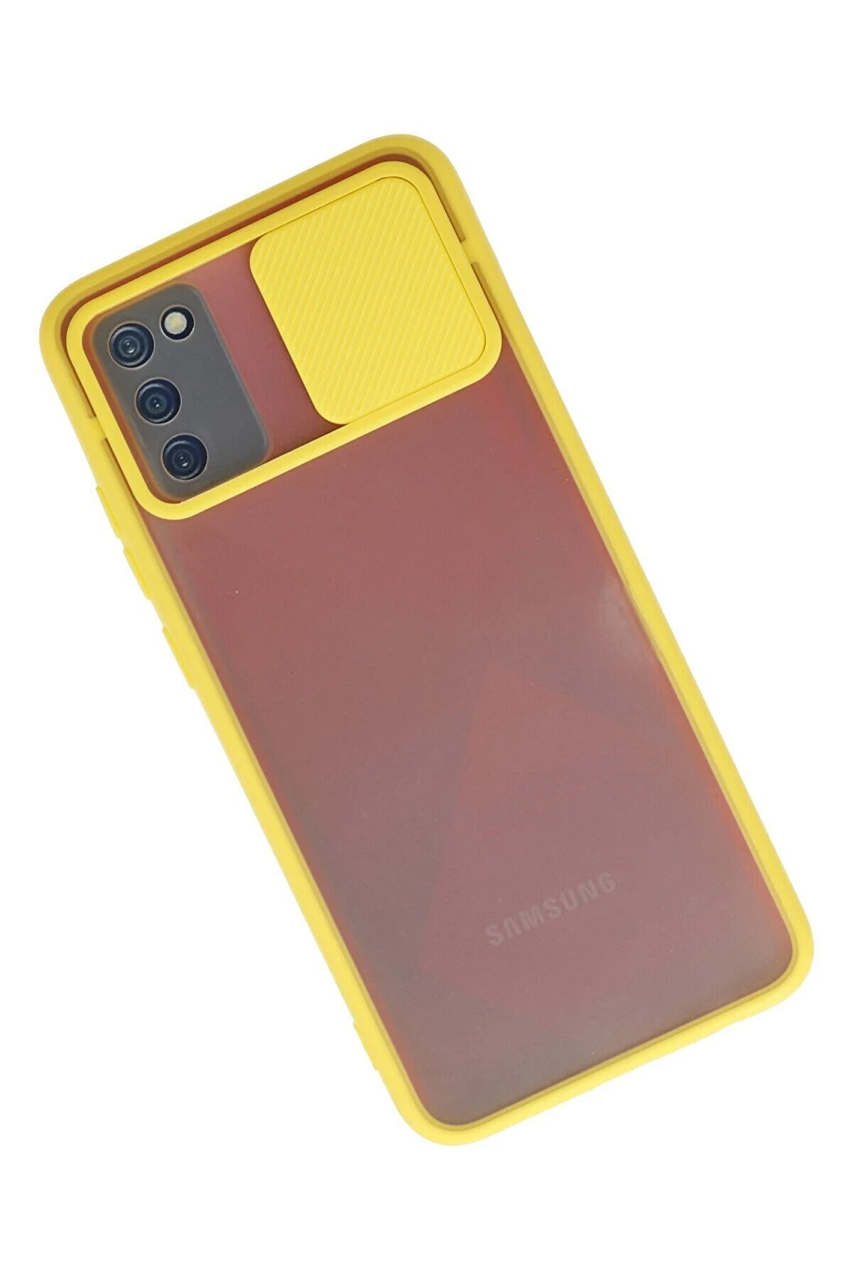 Samsung Galaxy A02S Kılıf Palm Buzlu Kamera Sürgülü Si̇li̇kon - Sarı - Dropx6122-4059