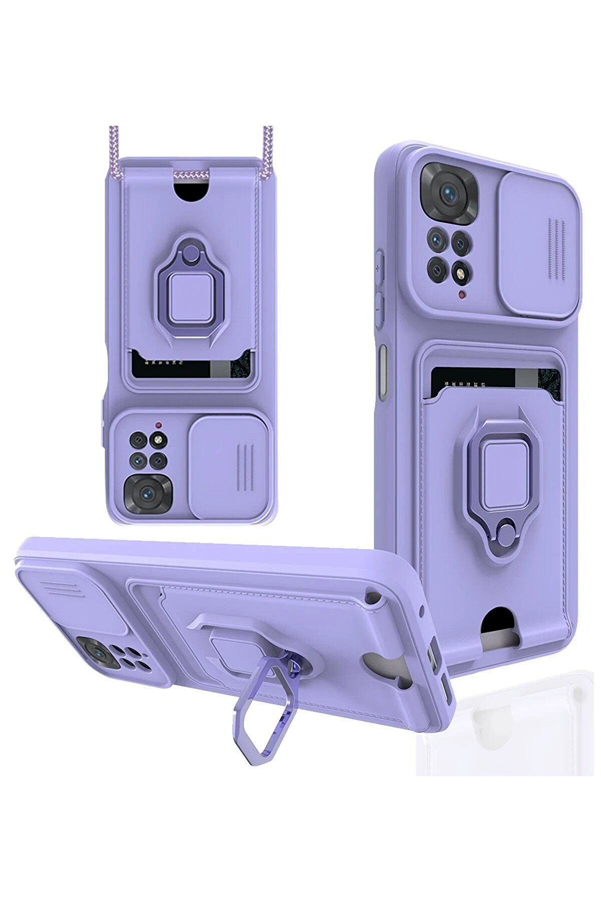 CepteToptan Xiaomi Redmi Note 11 Kılıf Zuma Kartvizitli Yüzüklü Silikon - Lila - DROPX3808-7193