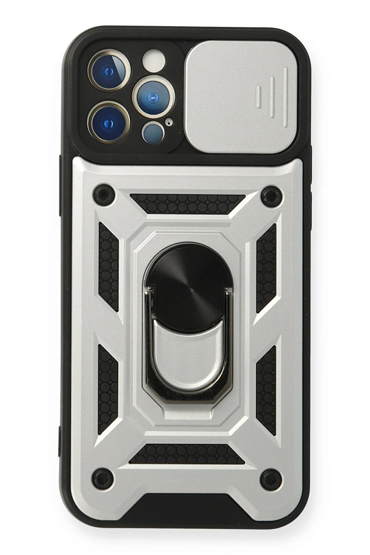 CepteToptan iPhone 12 Pro Kılıf Pars Lens Yüzüklü Silikon - Gümüş - DROPX8086-3982