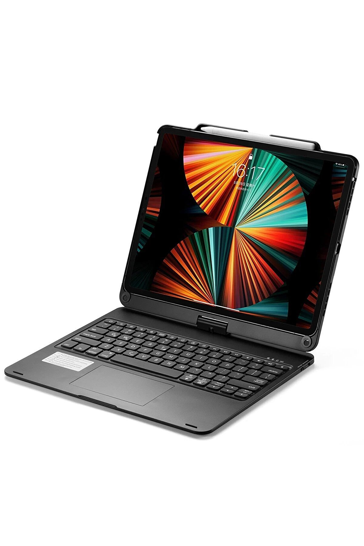 CepteToptan iPad Pro 12.9 (2021) Kılıf Magic Dönen Klavyeli Tablet Kılıf - Siyah - DROPX4209-4493