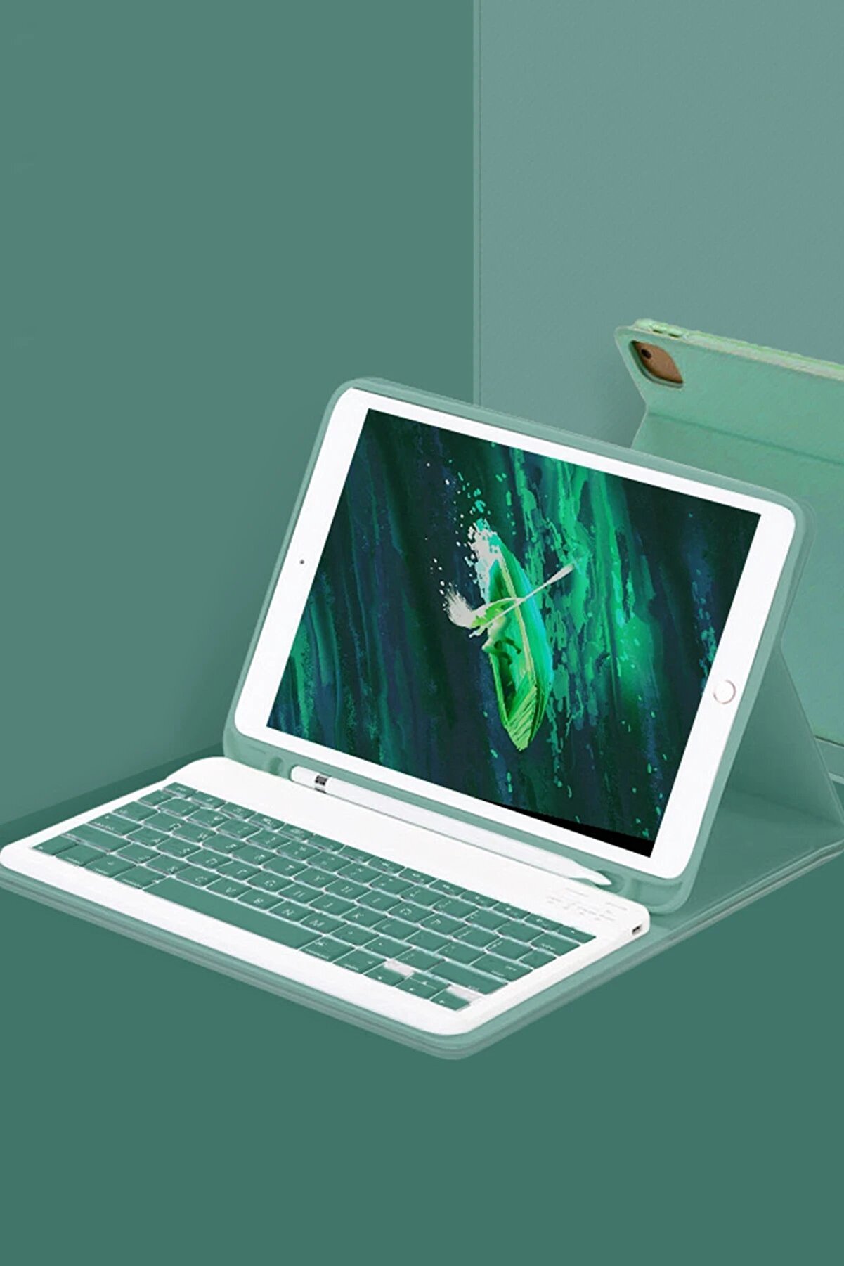 DropCep iPad Pro 11 (2022) Kılıf KC01 Smart Klavyeli Tablet Kılıfı - Koyu Yeşil - Ogz8695-9089