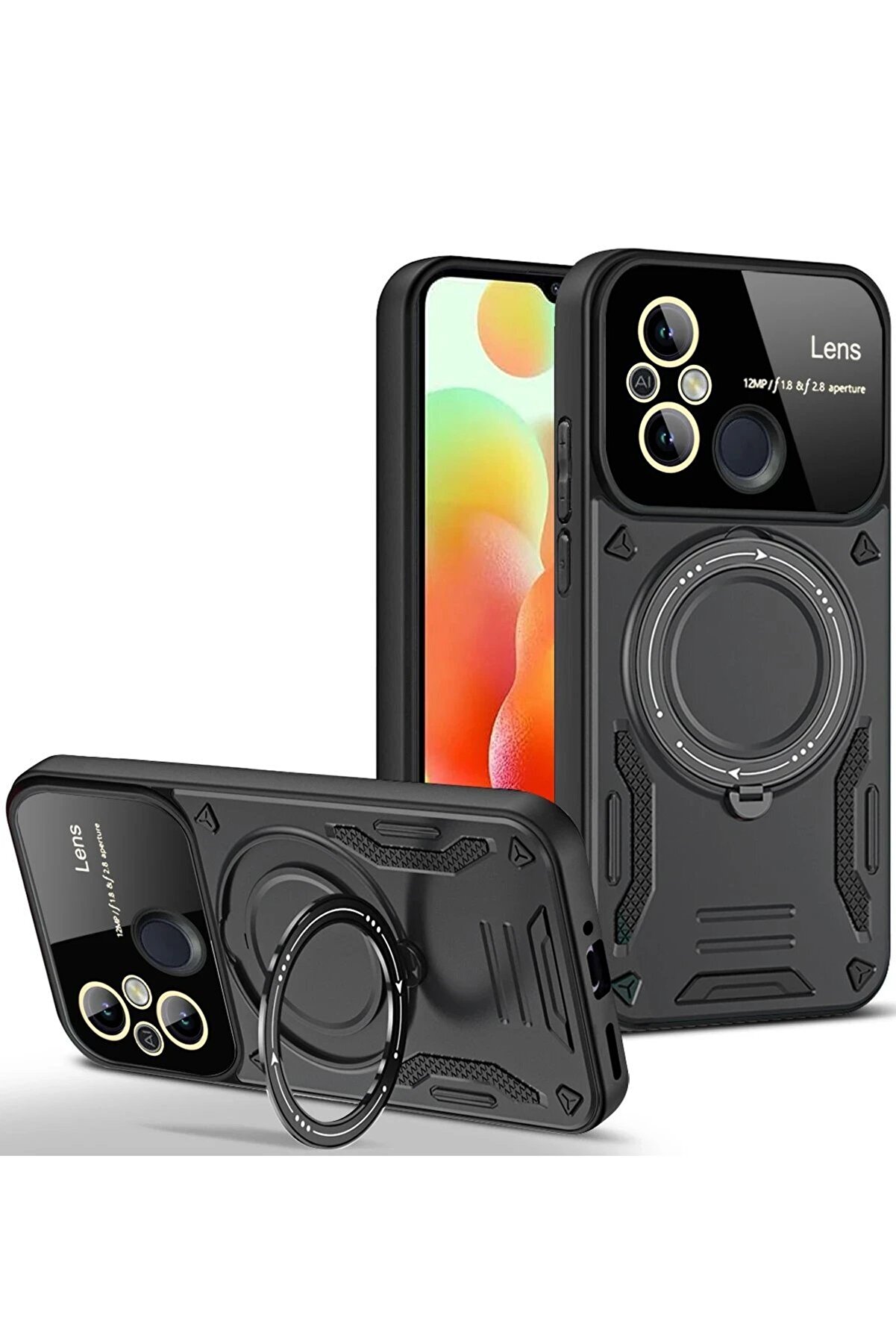 CepteToptan Xiaomi Redmi 12C Kılıf Joy Lens Standlı Kapak - Siyah - DROPX7610-3391