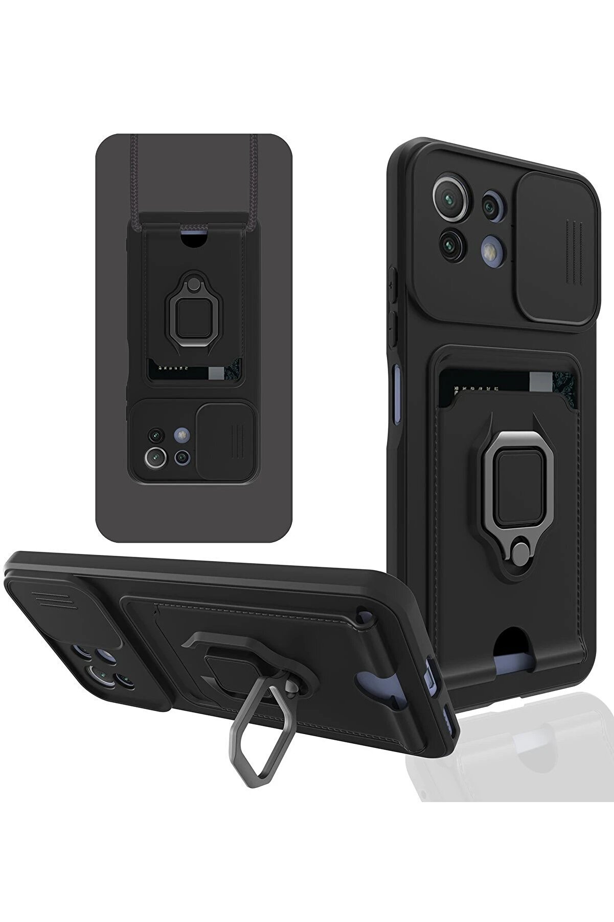 CepteToptan Xiaomi Mİ 11 Lite Kılıf Zuma Kartvizitli Yüzüklü Silikon - Siyah - DROPX1820-8197